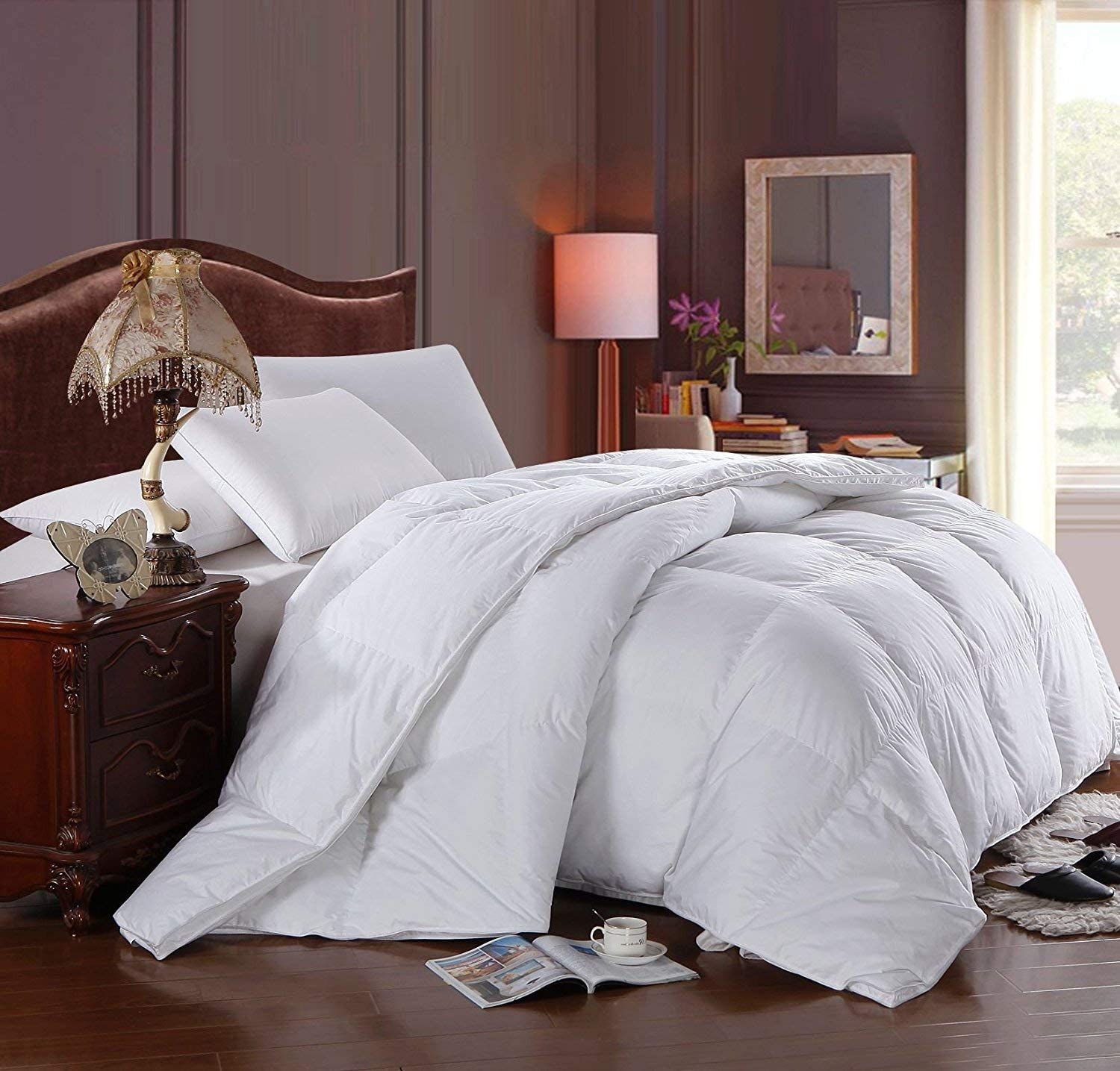 Price:$149.99  Hotel Bedding Down Comforter Light Hypoallergenic Oversized King Size Down Comforter Duvet Insert, 600 Fill Power 100% Cotton Shell Down Proof Insert Comforter with Corner tabs : Home & Kitchen