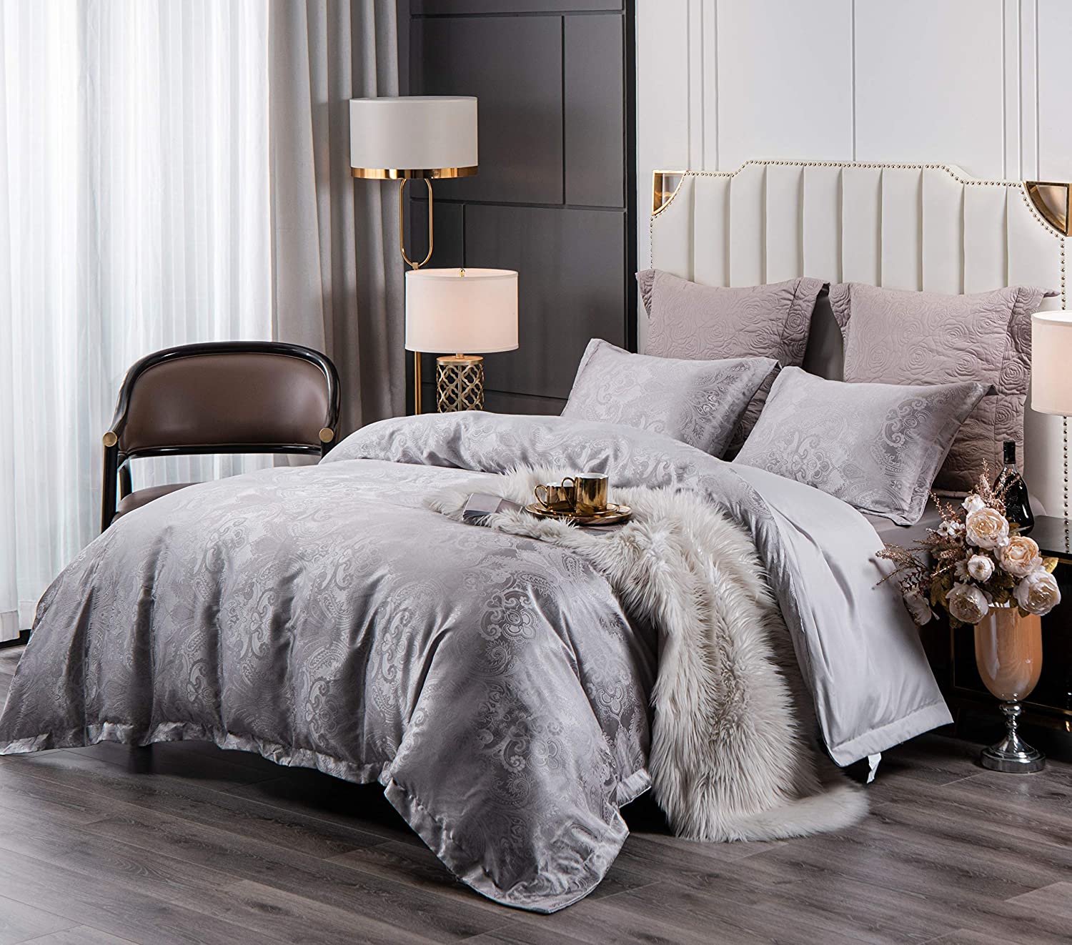 Price:$59.90  of Italy Duvet Covers King Size, Soft Cotton Blend Duvet Cover King, Luxury Comforter Cover Set with Zipper Closure (Sienna Grey, King) : Home & Kitchen