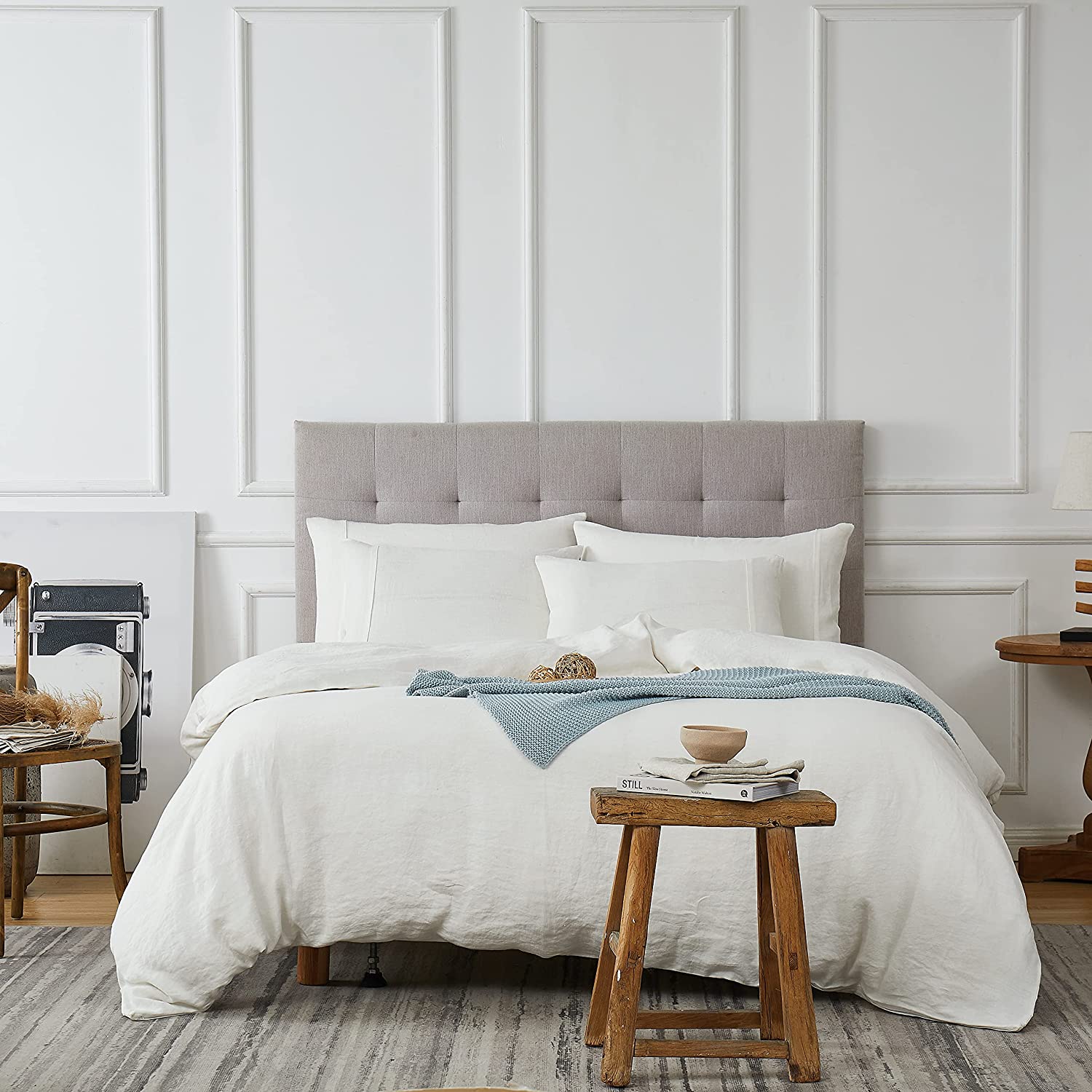Price:$119.99  Duvet Cover King 100% French Natural  with YKK Zipper Closure Ultra Breathable (1 Duvet Cover 2 Pillow Shams King Size White) : Home & Kitchen