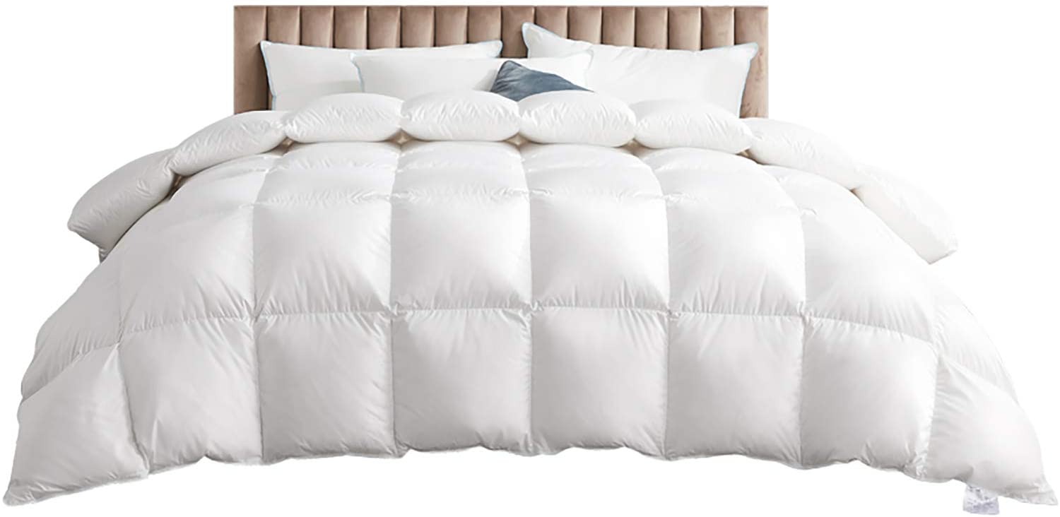 Price:$69.99  Size Goose Down Comforter White All Season Duvet Insert, Goose Down Filling Lightweight Soft Fluffy Reversible, Summer 3D Baffle Box Design European Quality Warm, 90x90'' 35oz Ivory White 9 tog : Home & Kitchen