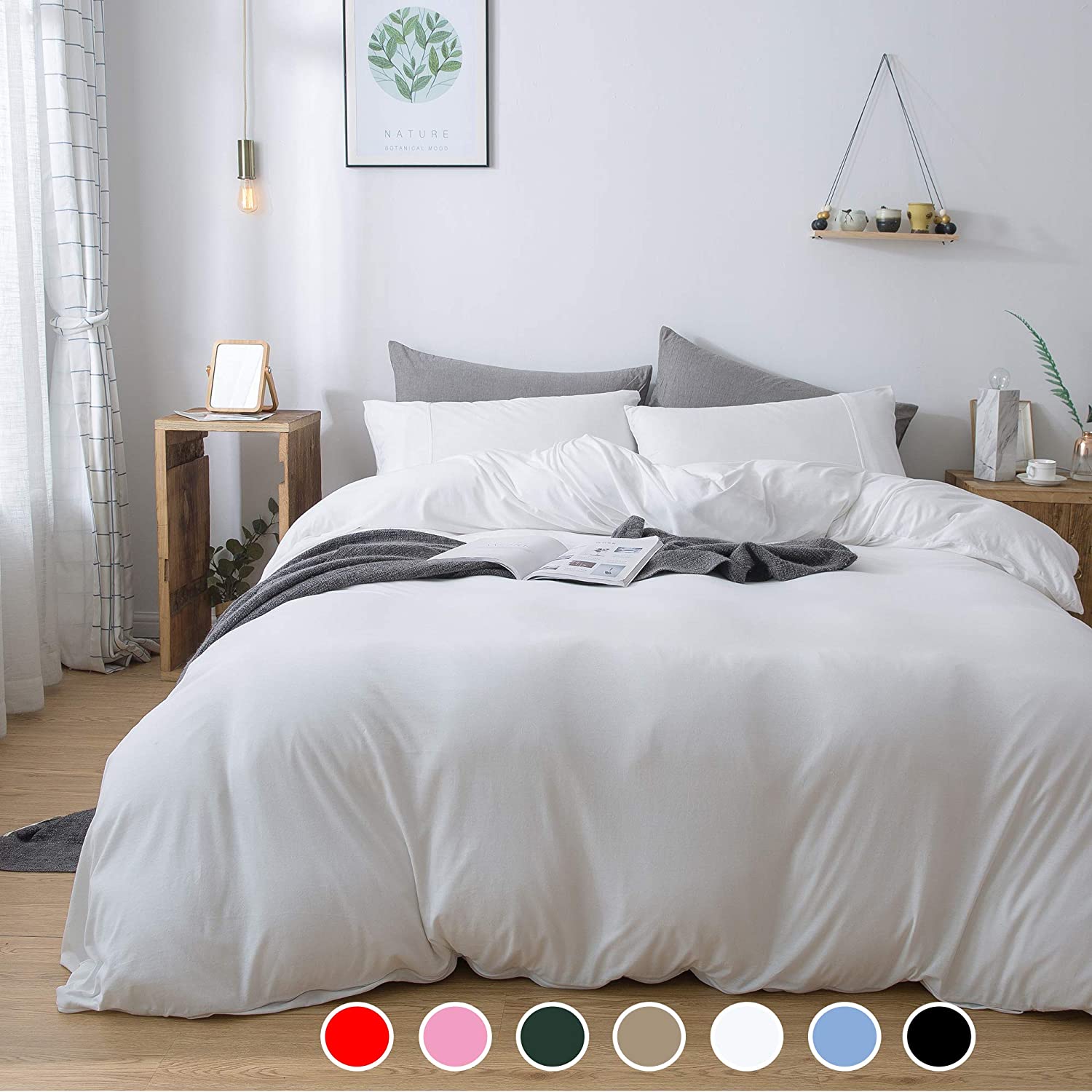 Price:$59.99  100% Cotton Jersey Knit Duvet Cover Comfortable, Super Soft Includes 2 Pillowcase （White Queen） : Home & Kitchen