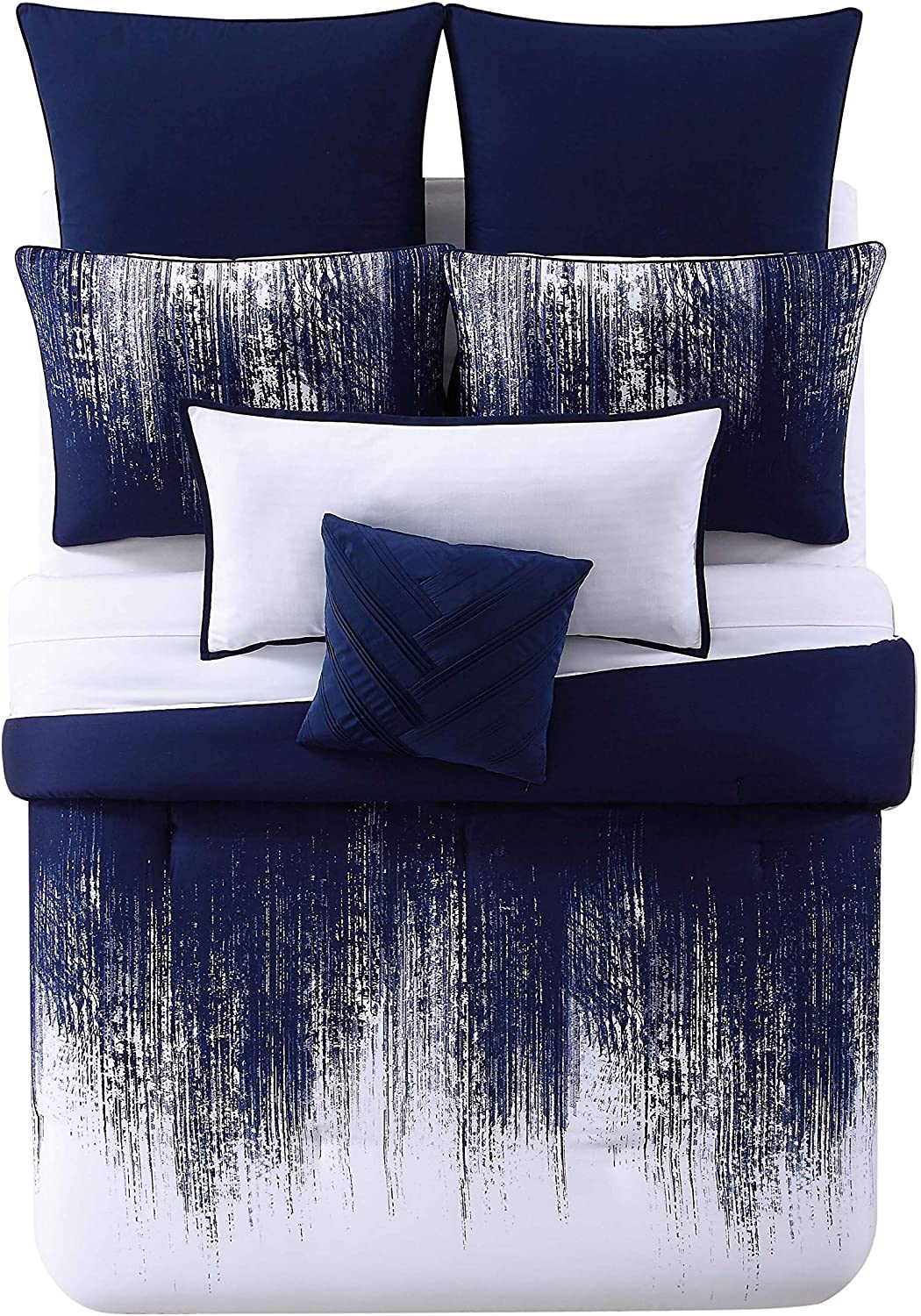 Price:$131.98  Camuto - Full/Queen Duvet and Sham Set - Abstract Brushstroke Pattern - Lyon Collection - Blue/White : Clothing, Shoes & Jewelry