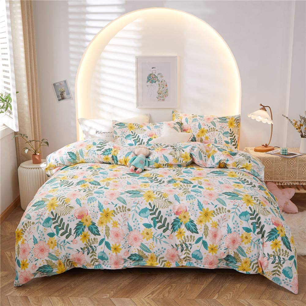 Price:$58.00  Duvet Cover Queen Aesthetic Farmhouse Bedding Set Queen Super Soft Girls Cotton Duvet Cover Set Full for Kids Teens Women, Hidden Zipper, No Comforter : Home & Kitchen