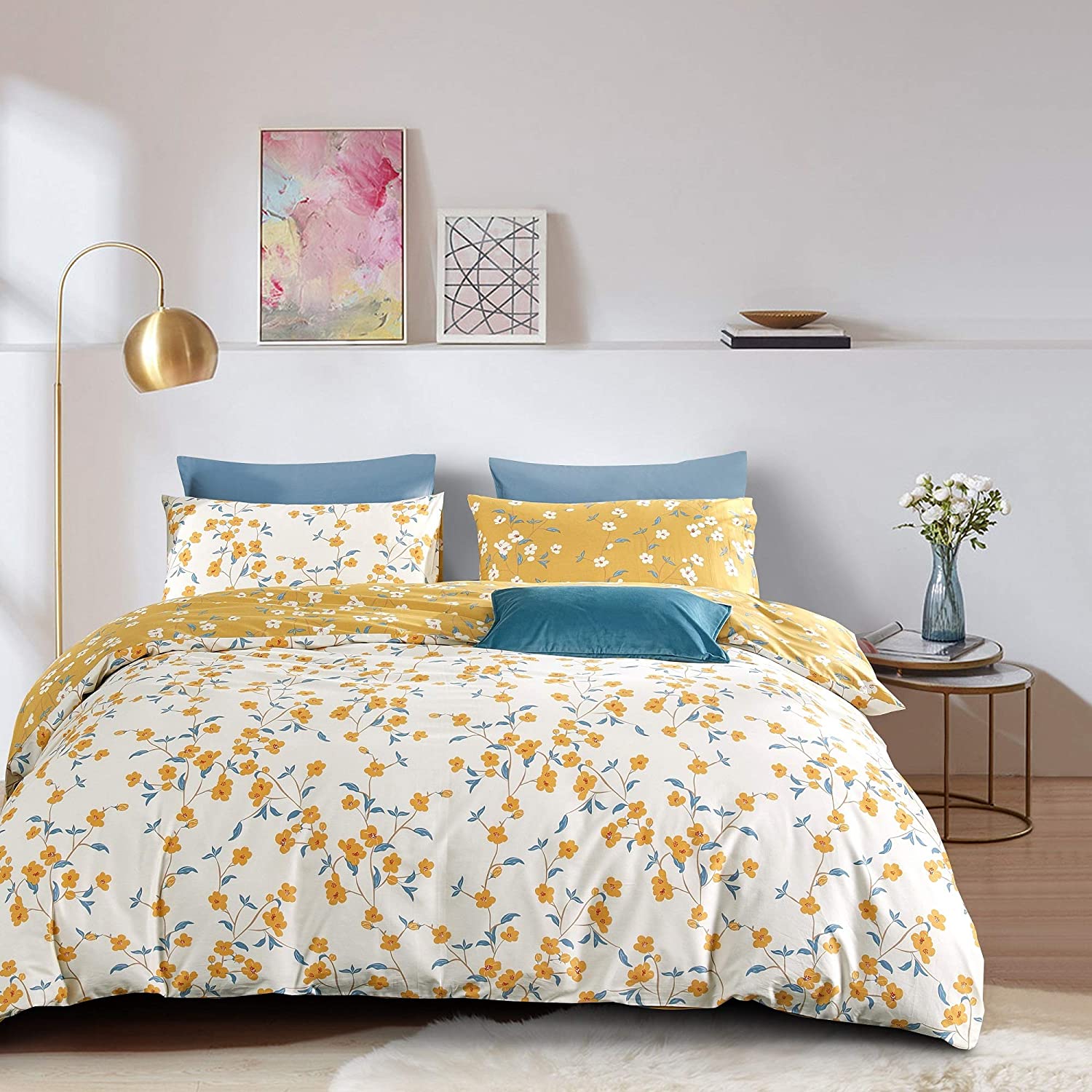 Price:$49.99  Cover Set 100% Cotton 2 Pieces(1 Piece  Cover Do Not Include Filling and 1 Piece Pillowcase) Printed Geometry Zipper Closure Soft Comfortable Yellow Flower Wildflower (Greta, Twin) : Home & Kitchen