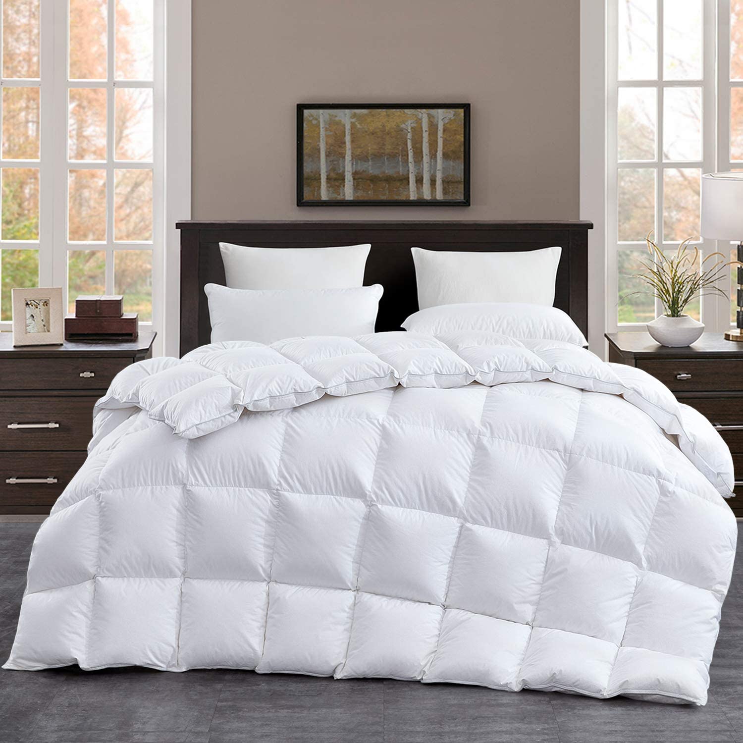 Price:$136.99  116"x108" Oversized Super King Size All Season Feather and Down Comforter Oversize King Duvet Insert, White Solid, 68oz Fill Weight with 8 Tabs : Home & Kitchen