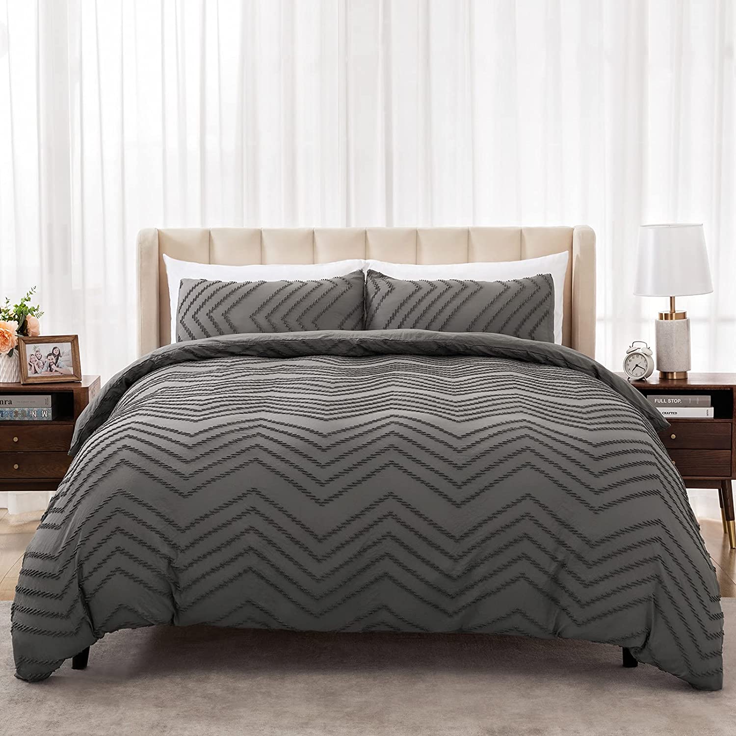 Price:$22.99  Tufted Duvet Cover Set 3 Pieces Queen Size Soft and Breathable Microfiber Duvet Cover with Zipper Closure and Corner Ties Home Bedding Sets for All Seasons, Dark Grey : Home & Kitchen
