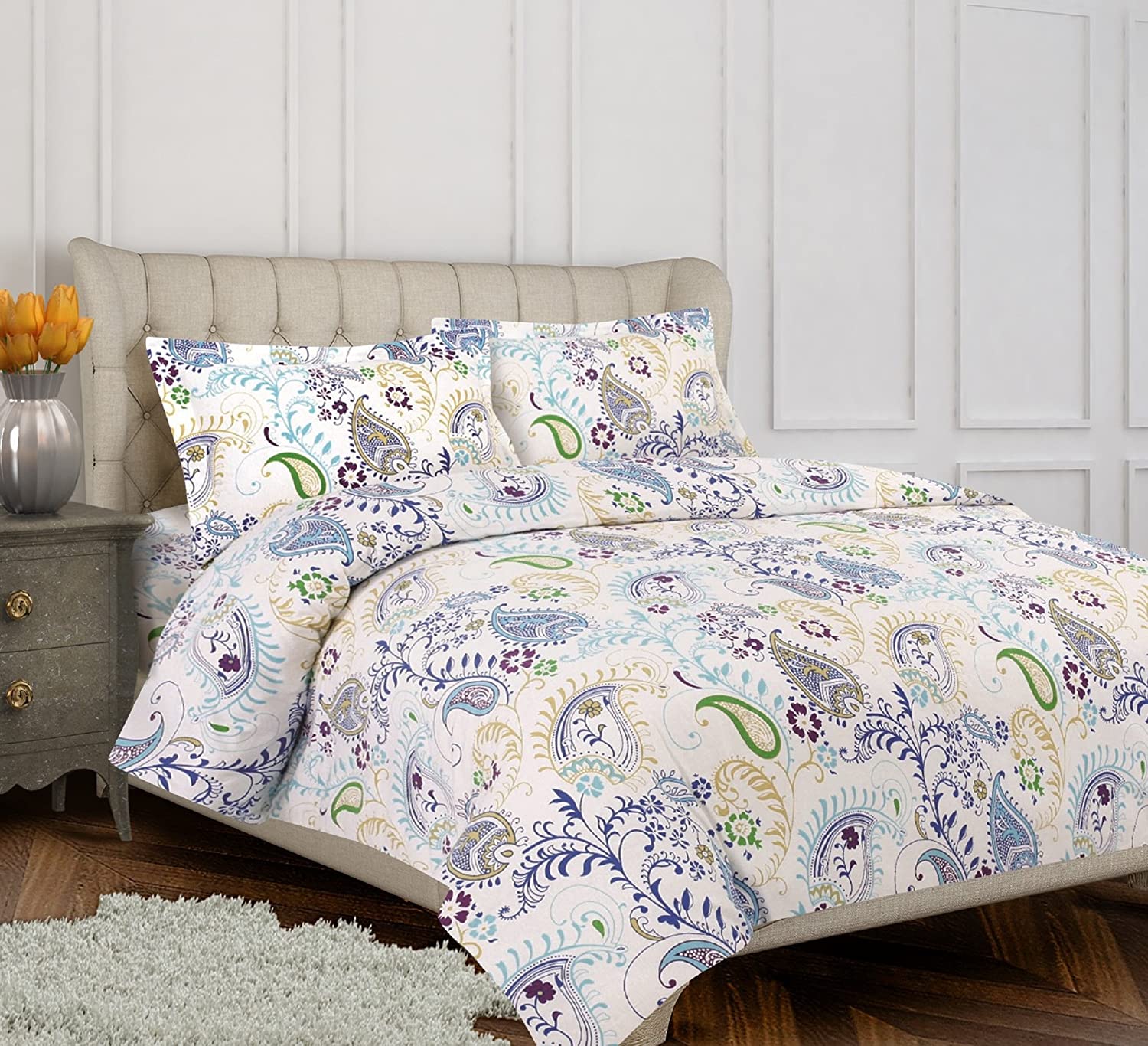 Price:$71.53  Living Flannel Paisley Garden Printed 170 GSM Duvet Cover Set, King/California King : Home & Kitchen