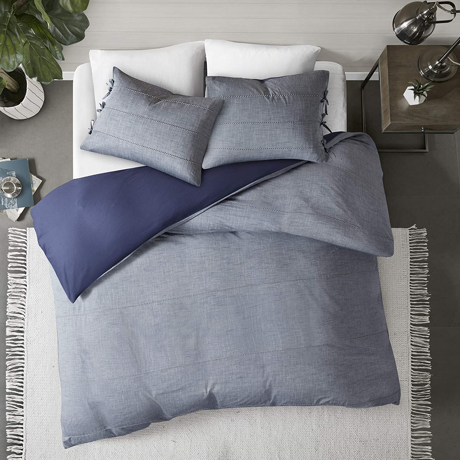 Price:$39.99  Park Raven 3 Piece Cotton Yarn Dye Duvet Cover Bedding Set, King/Cal King Size, Denim Blue : Home & Kitchen