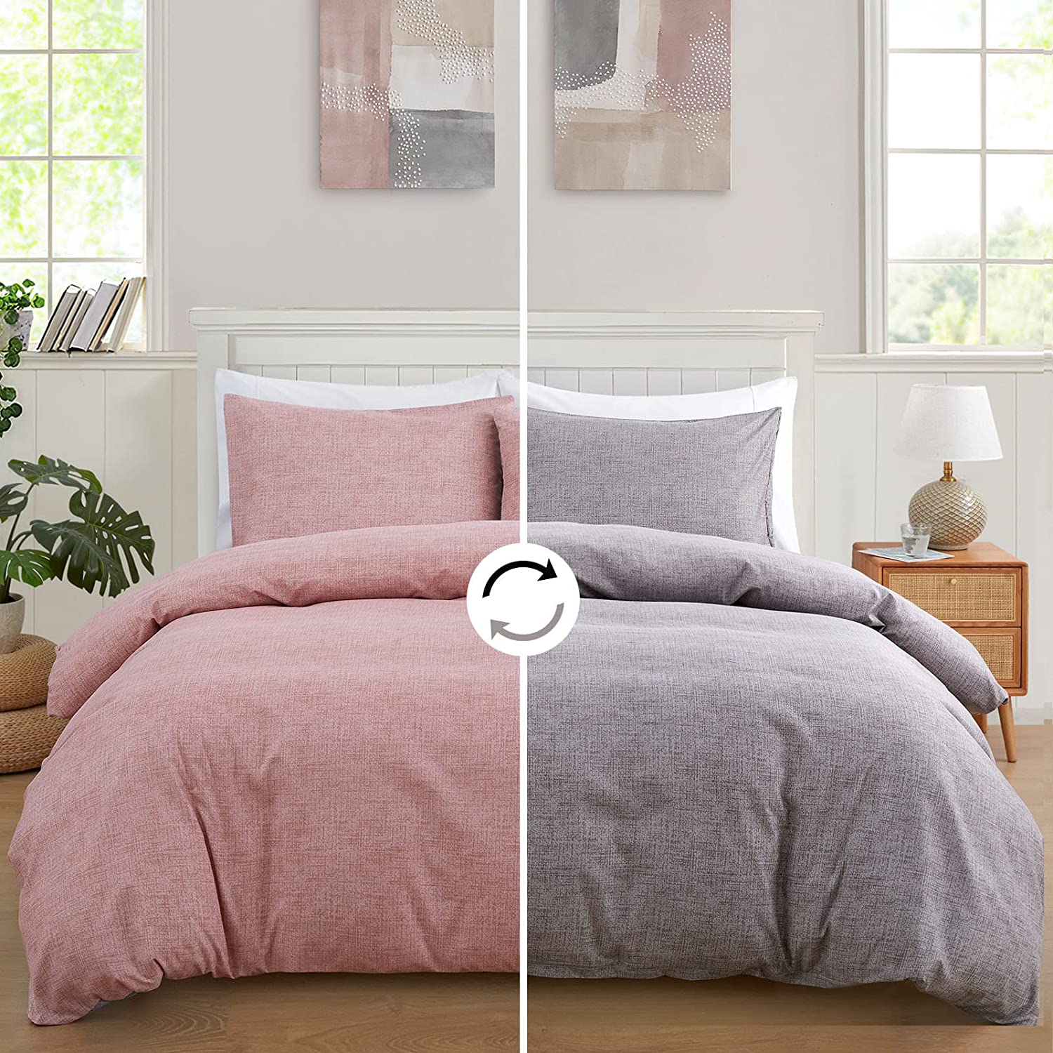 Price:$32.99  Duvet Cover Queen, 3 Pieces Ultra Soft Microfiber Reversible Bedding Duvet Cover Set with Zipper Closure and Corner Ties for All Seasons, Pink(1 Duvet Cover + 2 Pillow Sham) : Home & Kitchen