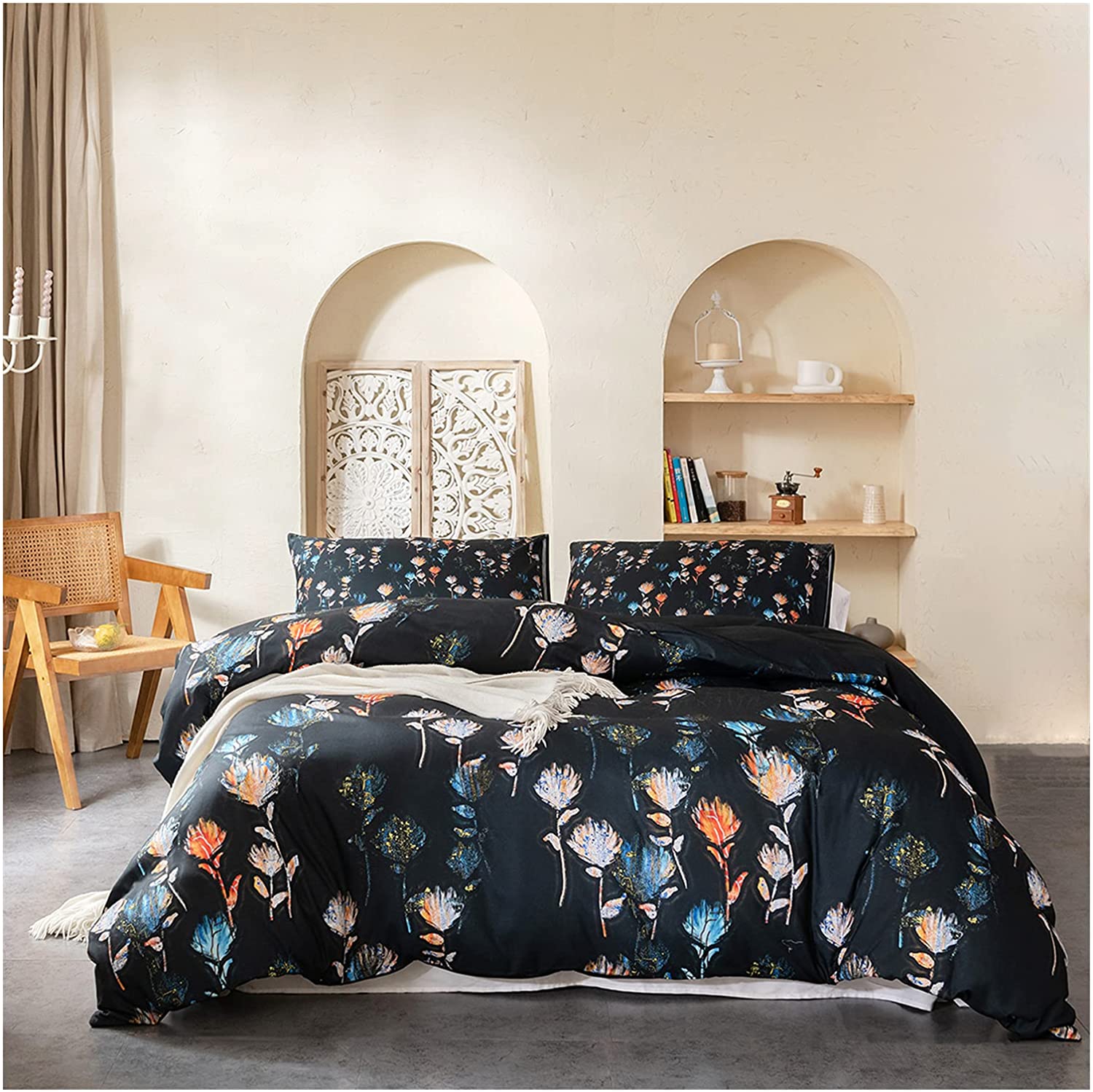 Price:$68.99  Floral Duvet Cover Set 3 Pieces Bedding Soft Lightweight Brushed Microfiber Bedding , 1 Duvet Cover 2 Pillow Shams, Queen : Home & Kitchen
