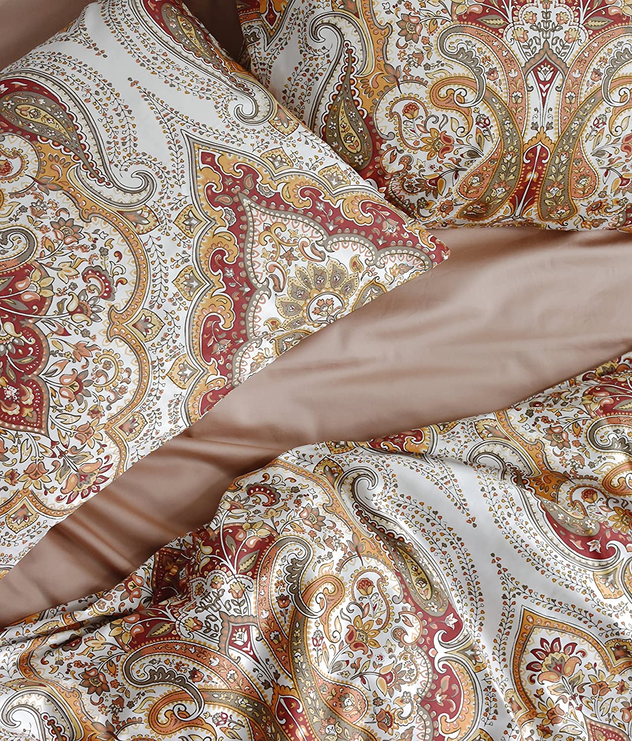 Price:$114.80  Home Duvet Quilt Cover Bohemian Style Moroccan Paisley Damask Medallion Print Cotton Sateen 3 Piece Bedding Set (Queen, Rust Copper) : Home & Kitchen