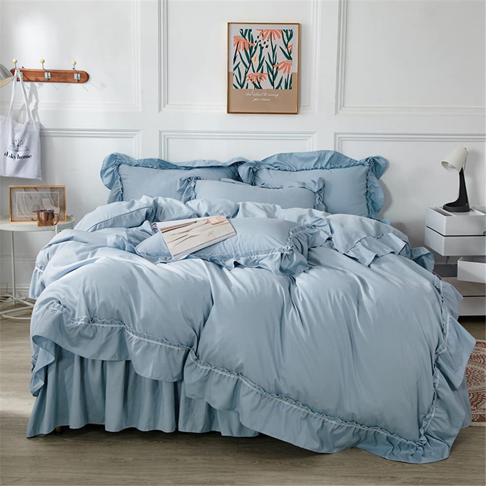 Price:$42.99  Cover Queen Size - Queen  Cover Set, Boho Bedding Queen for All Seasons, 3 Pieces Ruffle Shabby Chic Home Bedding  Covers 90x90 (Blue, Queen) : Home & Kitchen