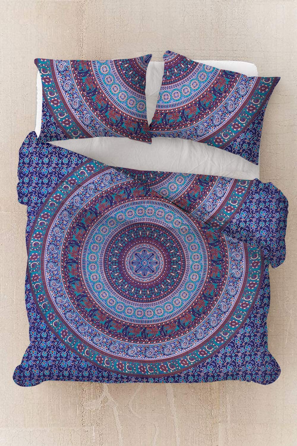 Price:$69.99  Handmade Hippie Cotton Ethnic Print Bohemian Mandala Ombre Duvet Cover Bedding Donna Comforter Cover Throw Blanket with 2 Pillows Shams (Blue Elephant, King 90104 Inches) : Home & Kitchen