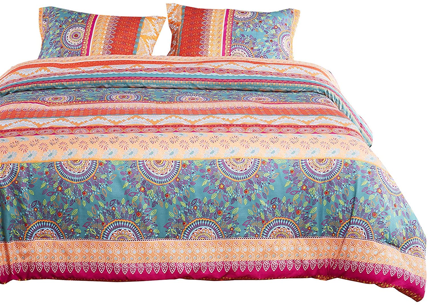 Price:$89.99  In Cloud - Bohemian Duvet Cover Set, Orange Coral Boho Chic Mandala Printed Soft Microfiber Bedding, with Zipper Closure (3pcs, Queen Size) : Home & Kitchen