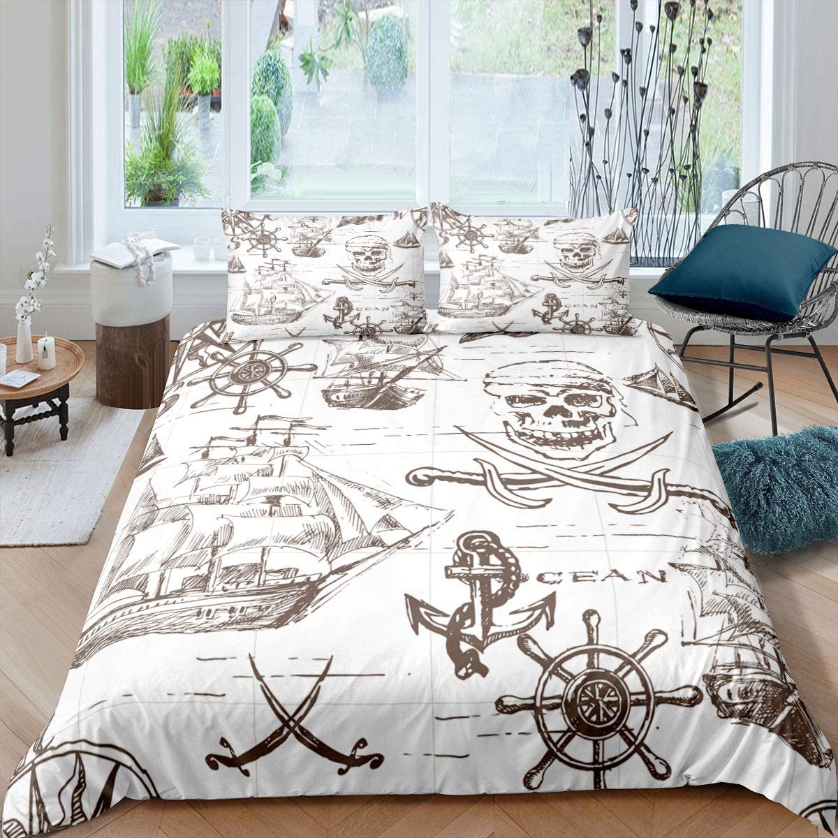 Price:$42.00  Nautical Duvet Cover Full Size Kids Retro Sailboat Bedding Set Anchor Compass Ocean Quilt Cover Girls Boys Children Teens Adult Pirate Boat Vintage Comforter Cover Tribal Décor : Home & Kitchen