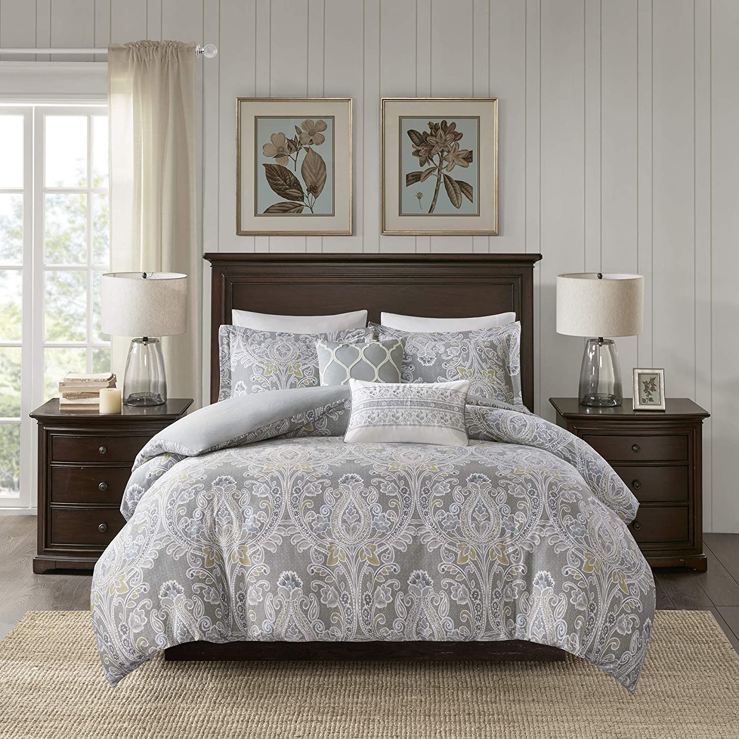 Price:$154.35  House Hallie Duvet Cover Set, King(106"x90"), Damask Grey,HH12-1688 : Home & Kitchen