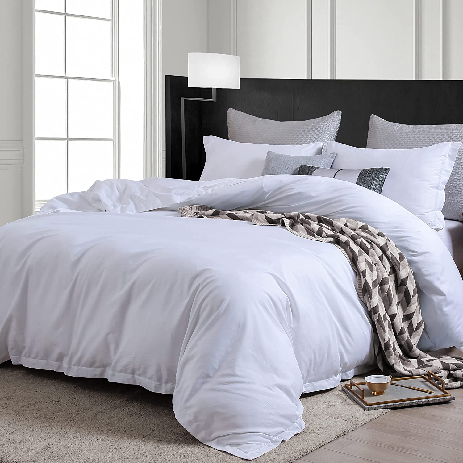 Price:$139.99  100% Natural Cotton 1000TC Duvet Cover King Size, White Bedding Sets with 1 Comforter Cover and 2 Pillowcases, King(106x90 inches), White, No Comforter : Home & Kitchen