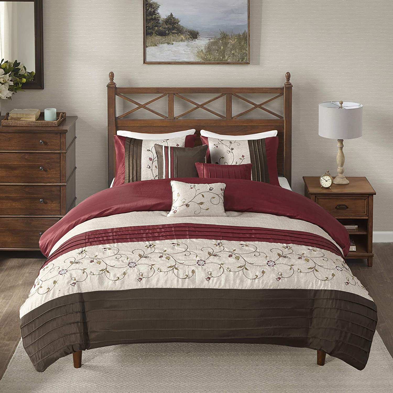 Price:$129.99  Park Serene Duvet Cover Full/Queen Size - Red, Embroidered Duvet Cover Set – 6 Piece – Faux Silk Light Weight Bed Comforter Covers, Full/Queen(90"x90") (MP12-1095) : Everything Else