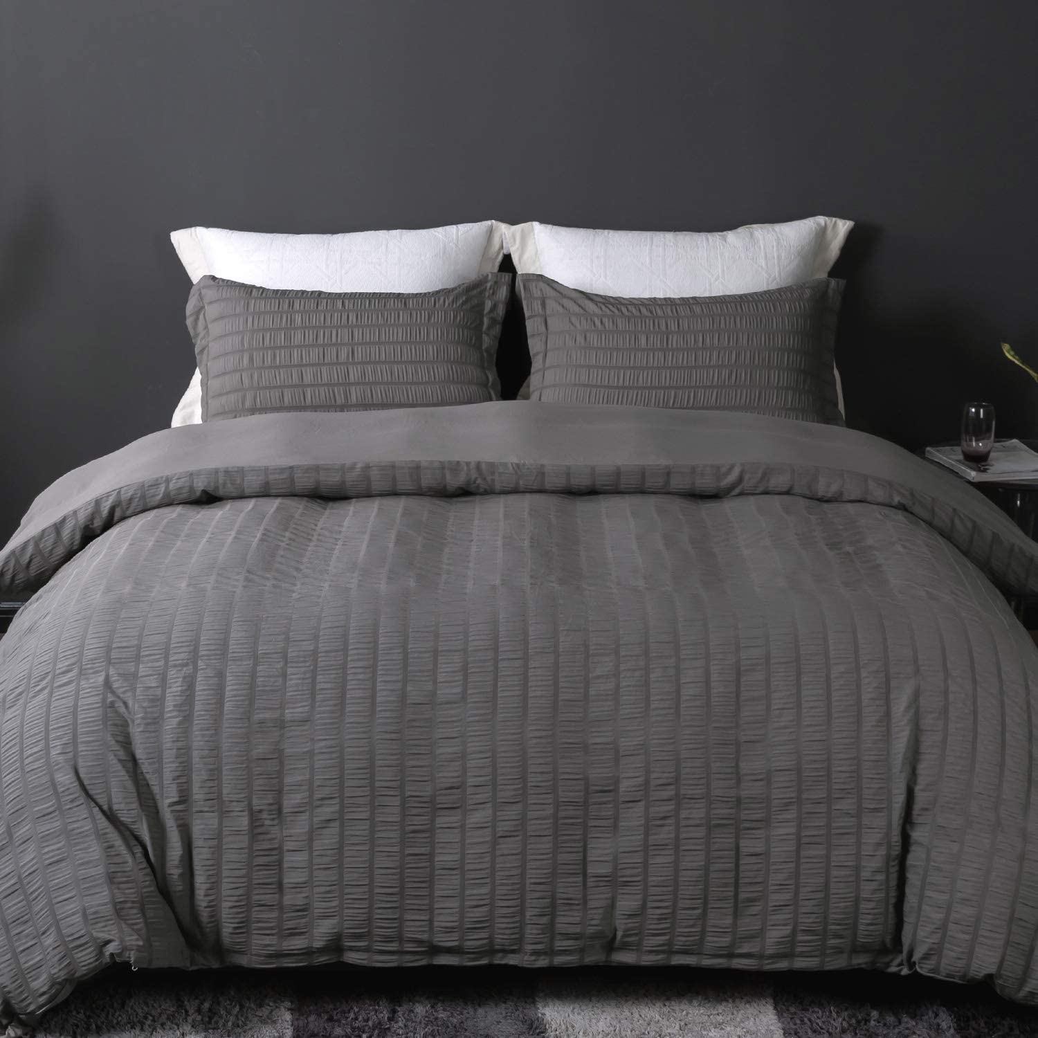 Price:$29.99  Duvet Cover Twin/Twin XL Size - Gray Seersucker Stripe Duvet Cover, Textured Soft Breathable Comforter Cover, Washable Quilt Cover Set with Zipper Closure 2 Pieces (1 Duvet Cover + 1 Sham) : Everything Else