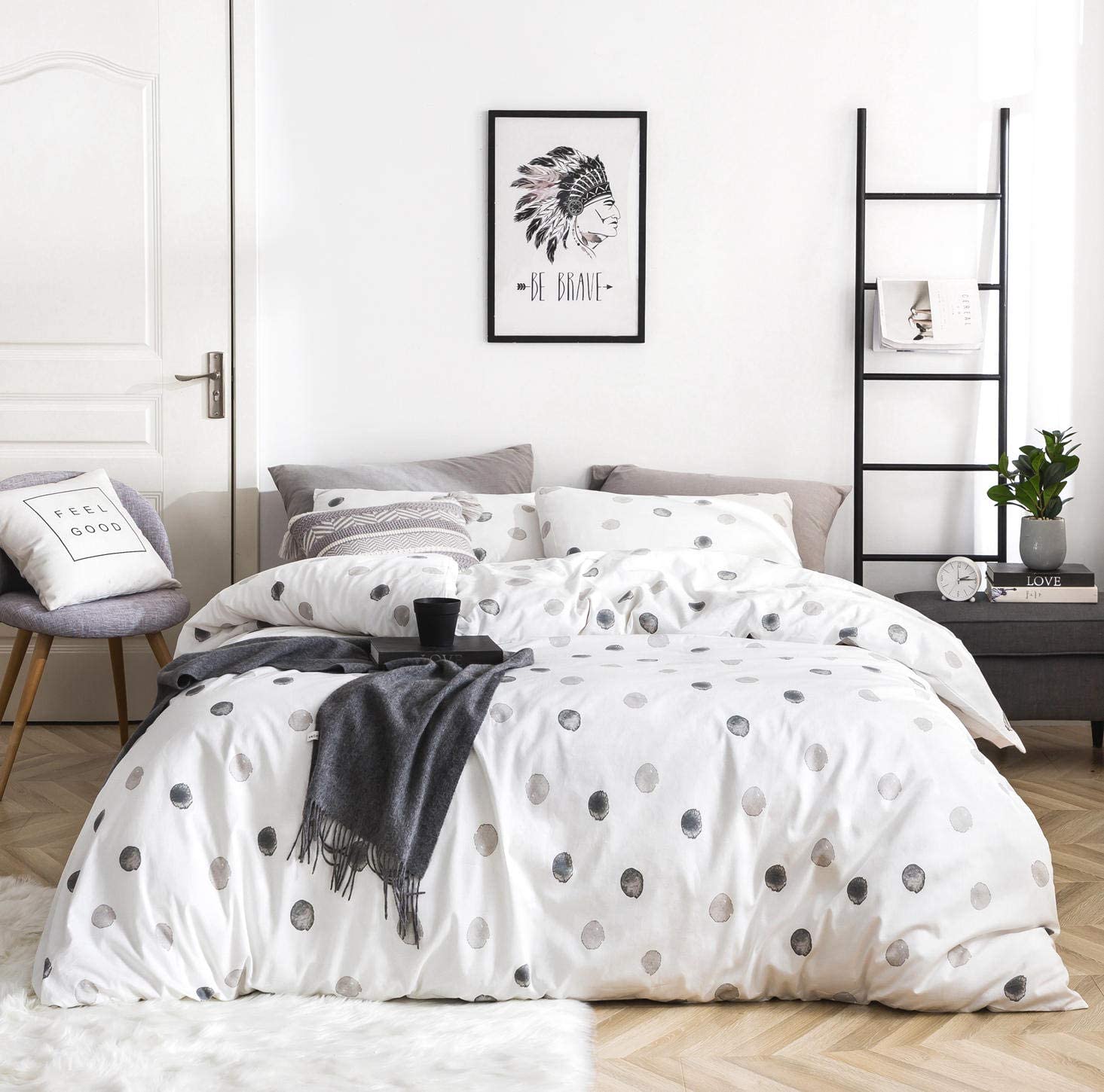 Price:$55.99  3 Pieces Duvet Cover Set 100% Natural Cotton King Size White Grey Polka Dots Print Bedding with Zipper Ties 1 Circle Pattern Duvet Cover 2 Pillowcases Hotel Quality Breathable Easy Care : Home & Kitchen
