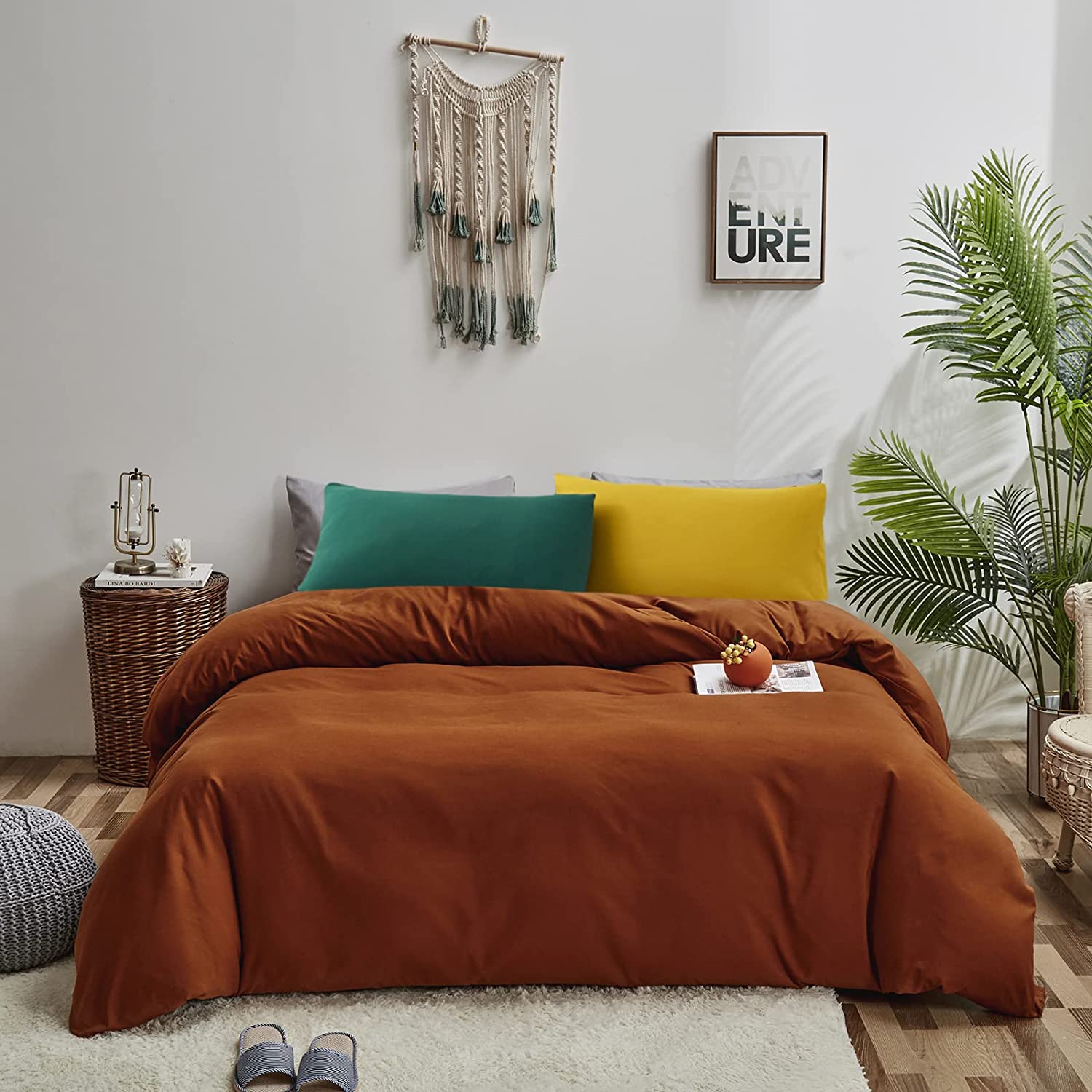 Price:$58.50  Caramel Duvet Cover Sets Queen Burnt Orange Rust Bedding Sets Full Bedding Duvet Cover Sets 3Pcs Bedding Duvet Set for Women and Men 1 Duvet Cover with 2 Yellow/Green Pillowcases : Home & Kitchen