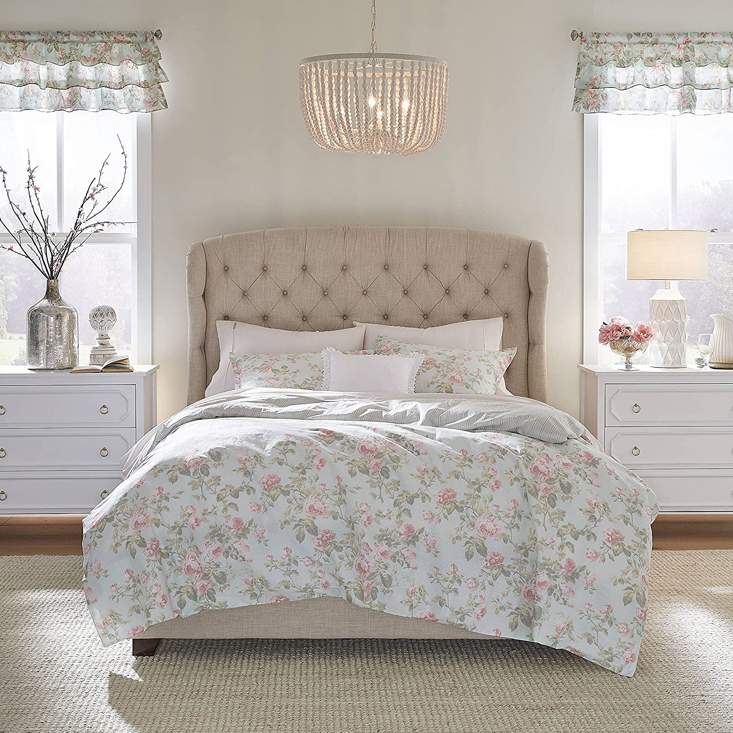 Price:$63.35  Ashley Home | Madelynn Collection | Duvet Cover Set - 100% Cotton, Reversible, Button Closure, Includes Matching Sham(s), Twin, Blue : Home & Kitchen