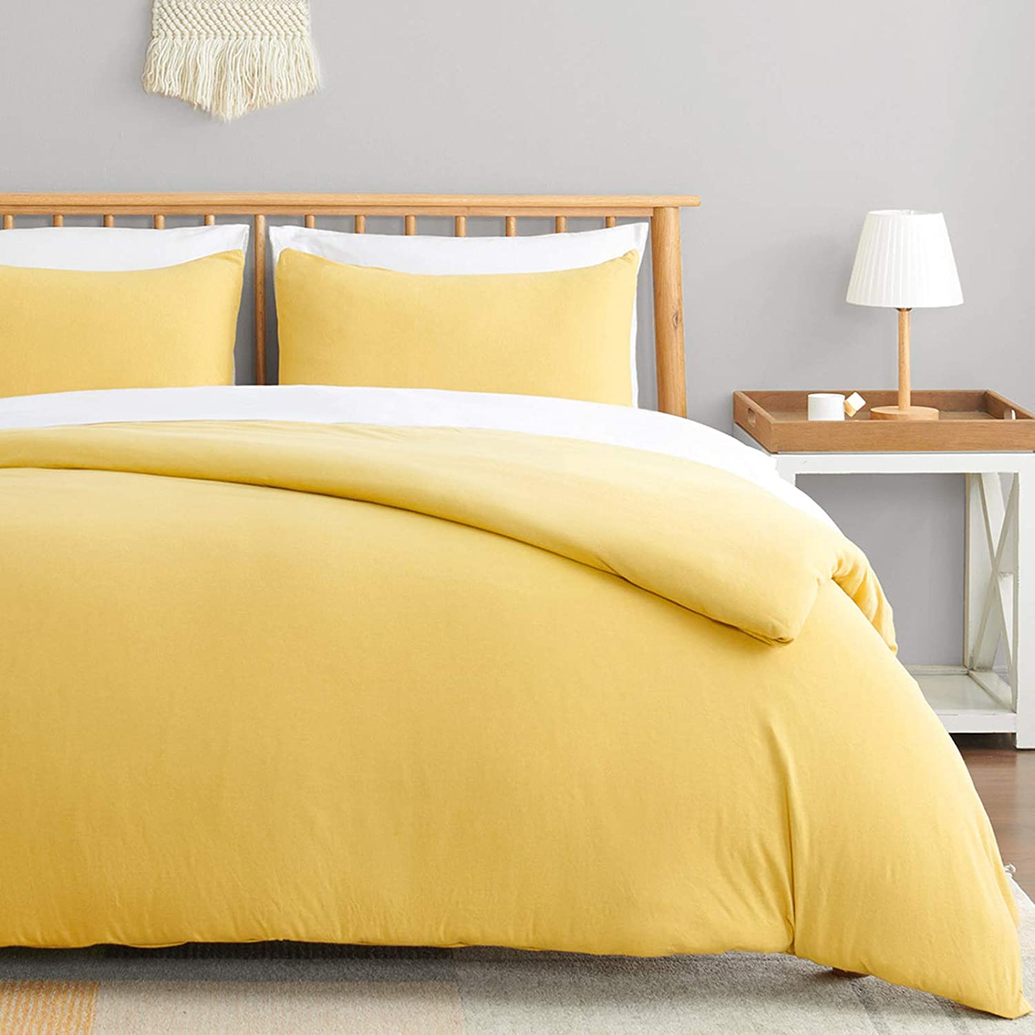 Price:$54.99  Jersey Knit Cotton Duvet Cover Set, Soft Duvet Cover with Zipper Closure King Size, Yellow : Home & Kitchen