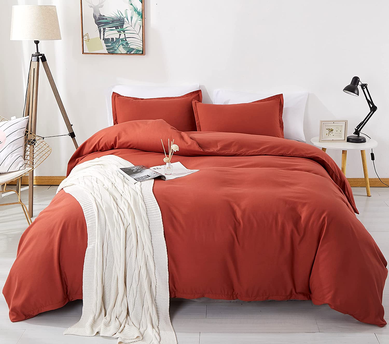 Price:$39.95  Bedding Duvet Cover 3 Piece Set 100% Washed Microfiber-Ultra Soft Breathable Hypoallergenic with Zipper Closure (1 Comforter Cover + 2 Pillow Shams) Brick Terracotta, King : Home & Kitchen