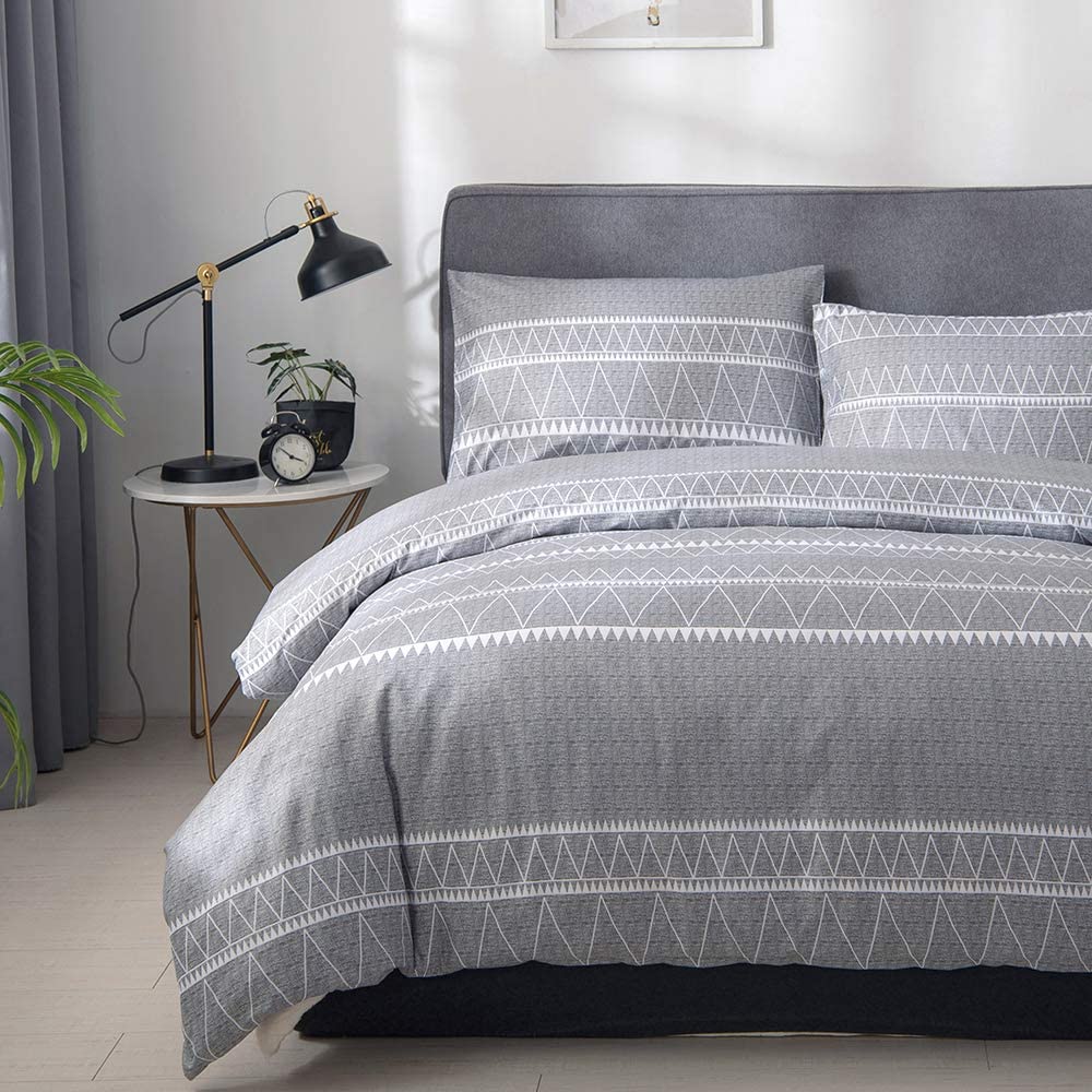 Price:$23.99  Bedding 3 Piece Gray Duvet Cover Set with Leaves, 800 - TC Luxury Comforter Cover with Zipper Closure, Corner Ties. 1 Duvet Cover + 2 Pillow Shams (Triangle Stripes Gray, King) : Home & Kitchen