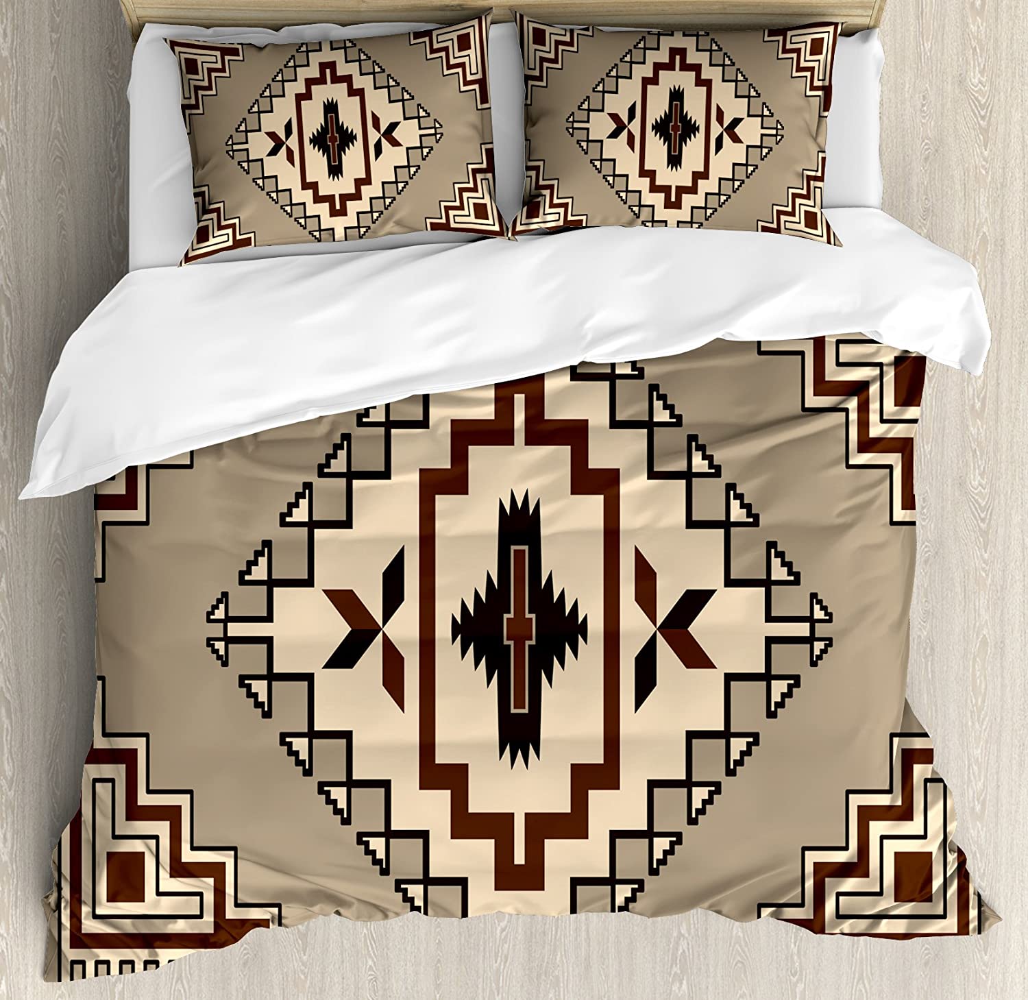 Price:$89.95  Geometric Duvet Cover Set, Prehistoric Culture Pattern Ornament Orient Tribal Elements, Decorative 3 Piece Bedding Set with 2 Pillow Shams, King Size, Beige Brown : Home & Kitchen
