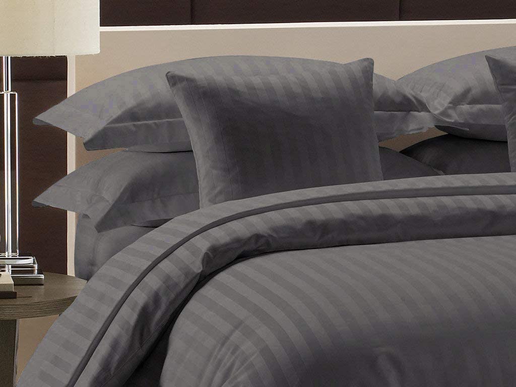 Price:$89.99  Duvet Cover Oversized Super King 120" x 98" Size - 100% Egyptian Cotton, 800TC 3-Piece Bedding Duvet Cover Zipper Closer & Corner Ties - Ultra Soft and Easy Care - (Dark Grey Stripe) : Home & Kitchen