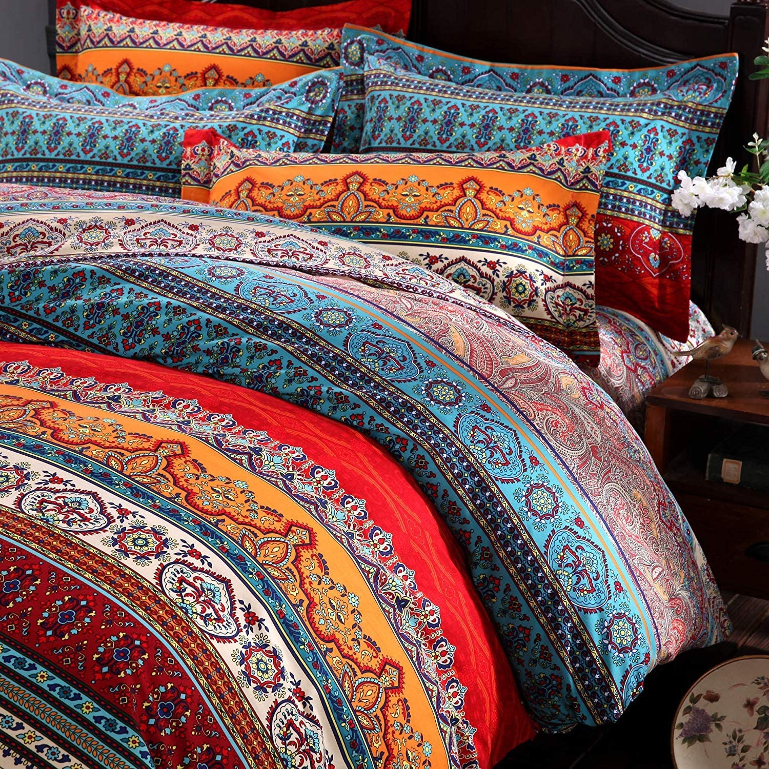 Price:$115.00  Boho Duvet Cover Set Colorful Stripe Exotic Style Bohemian Bedding Set 100% Brushed Cotton Soft and Warm Bedding with Hidden Zipper Closure, 3-Pieces King/California King : Home & Kitchen