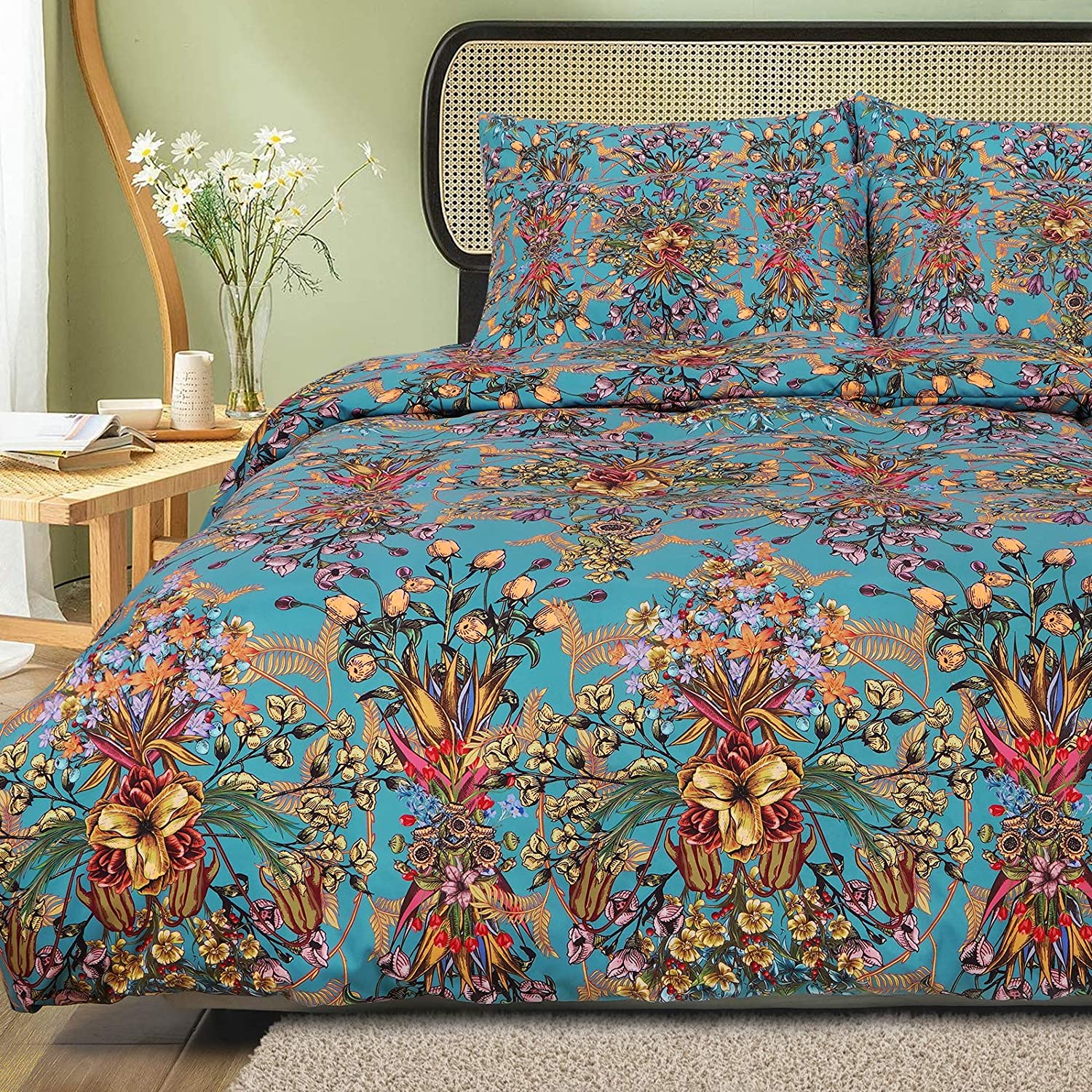 Price:$25.99  Floral Duvet Covers King Size Set, Ultra Soft Bohemian Bedding King Duvet Cover 3 Pieces, 1 Duvet Cover & 2 Pillow Shams, Super Lightweight Duvet Cover Set (King,  Floral, Zipper Closure) : Home & Kitchen
