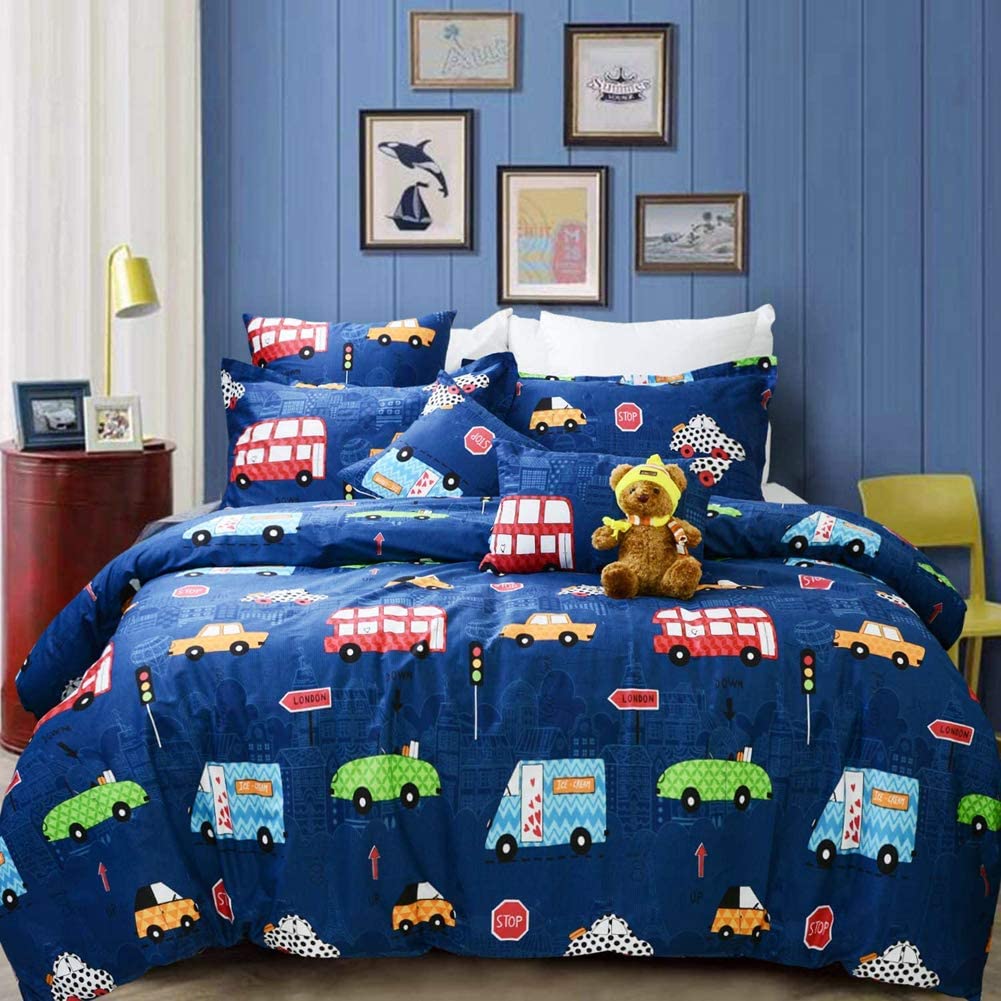 Price:$27.99  Ideal Life Kids Duvet Cover, 3 Pieces Luxury Soft Microfiber Cars Twin Bedding Set, Colorful Cars Cartoon Printing, with Zipper Ties, Luxury Soft Extremely Durable, Easy Care (Cars, Twin) : Home & Kitchen