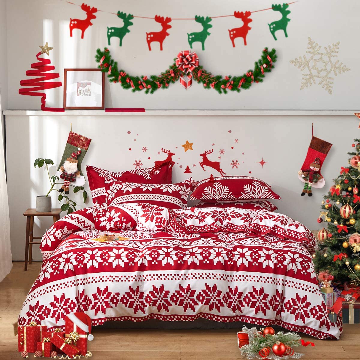 Price:$27.99  BEDDING Christmas Red Duvet Cover Set with Red White Snowflake Holiday Style Duvet Cover Set Twin (1 Duvet Cover + 2 Pillow Shams) for New Year Gift Choice : Everything Else