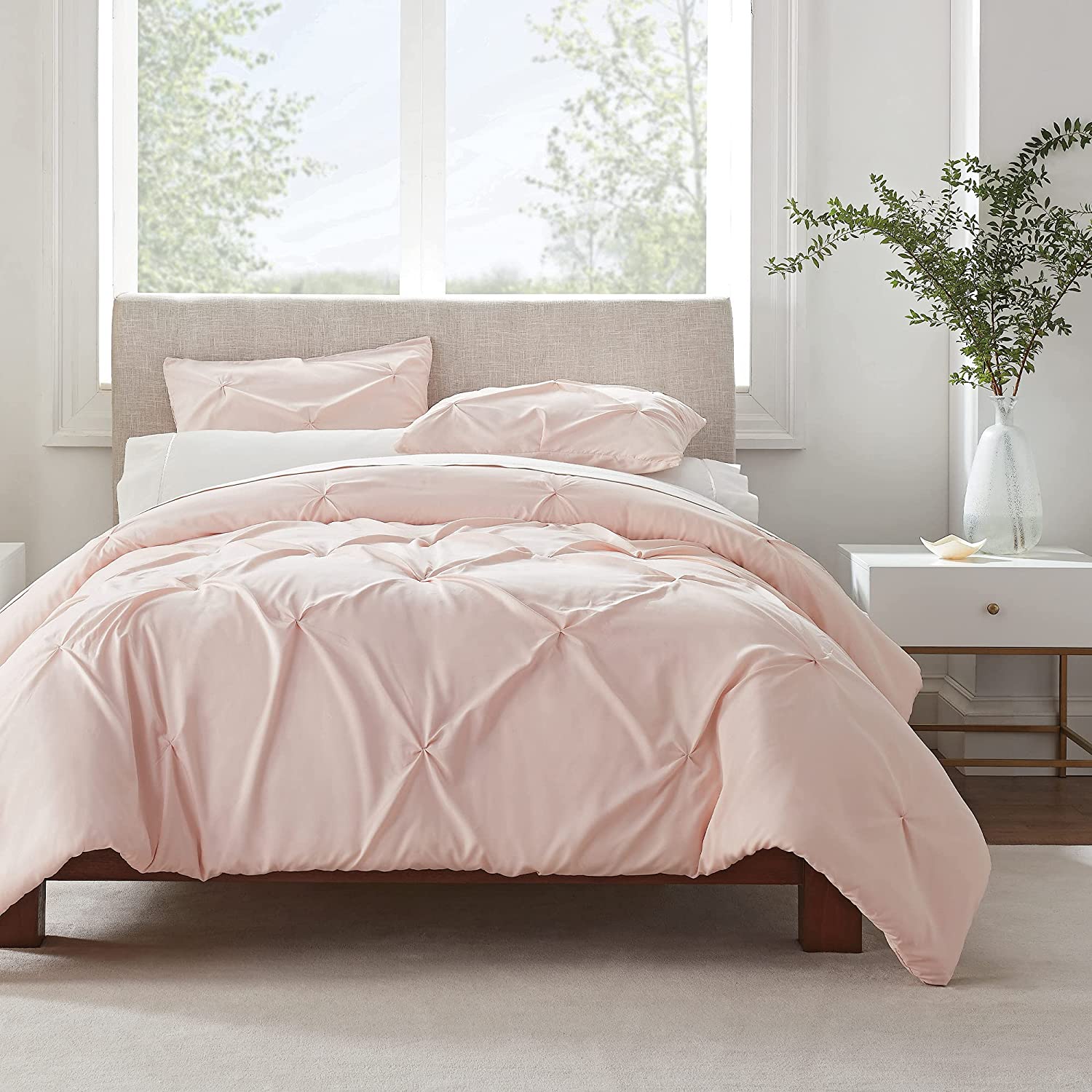 Price:$45.61  Simply Clean Ultra Soft 3 Piece Hypoallergenic Stain Resistant Pleated Duvet Cover Set, King, Blush : Home & Kitchen