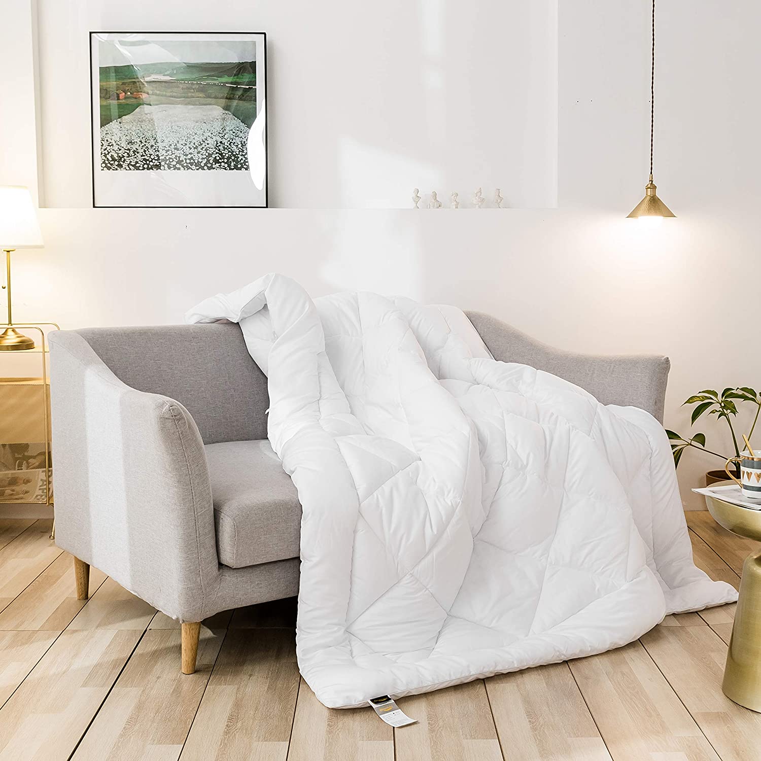 Price:$52.99  Down Alternative Quilted Comforter- White Lightweight Duvet Insert with Corner Duvet Tabs-Breathable-Diamond Stitched Reversible Comforter King 106x92 inches : Home & Kitchen