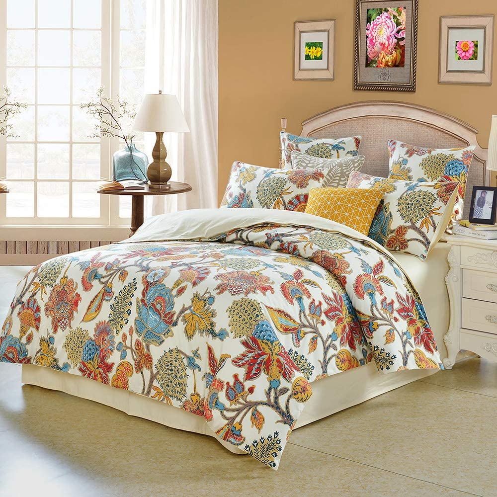 Price:$28.31  King Size Shabby Flower Colorful Red Orange Luxury Bohemian Damask Floral 3Pcs（1 Duvet Cover+ 2 Pillowcases/Shams Farmhouse Flower 800 Thread Count 100% Egyptian Cotton Duvet Cover Set : Home & Kitchen