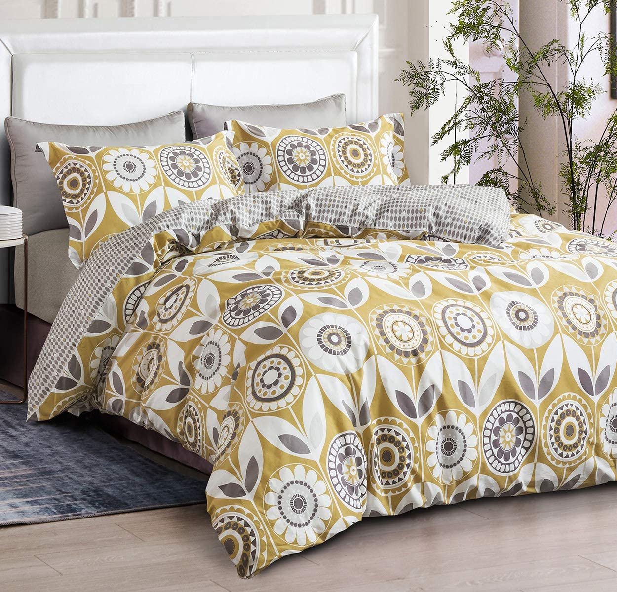 Price:$59.99  Duvet Cover Set Queen Size 600 Thread Count Cotton Bedding Set Yellow & White Floral Pattern Ultra Soft Comforter Cover Set 3 Pieces (1 Duvet Cover + 2 Pillow Shams : Home & Kitchen