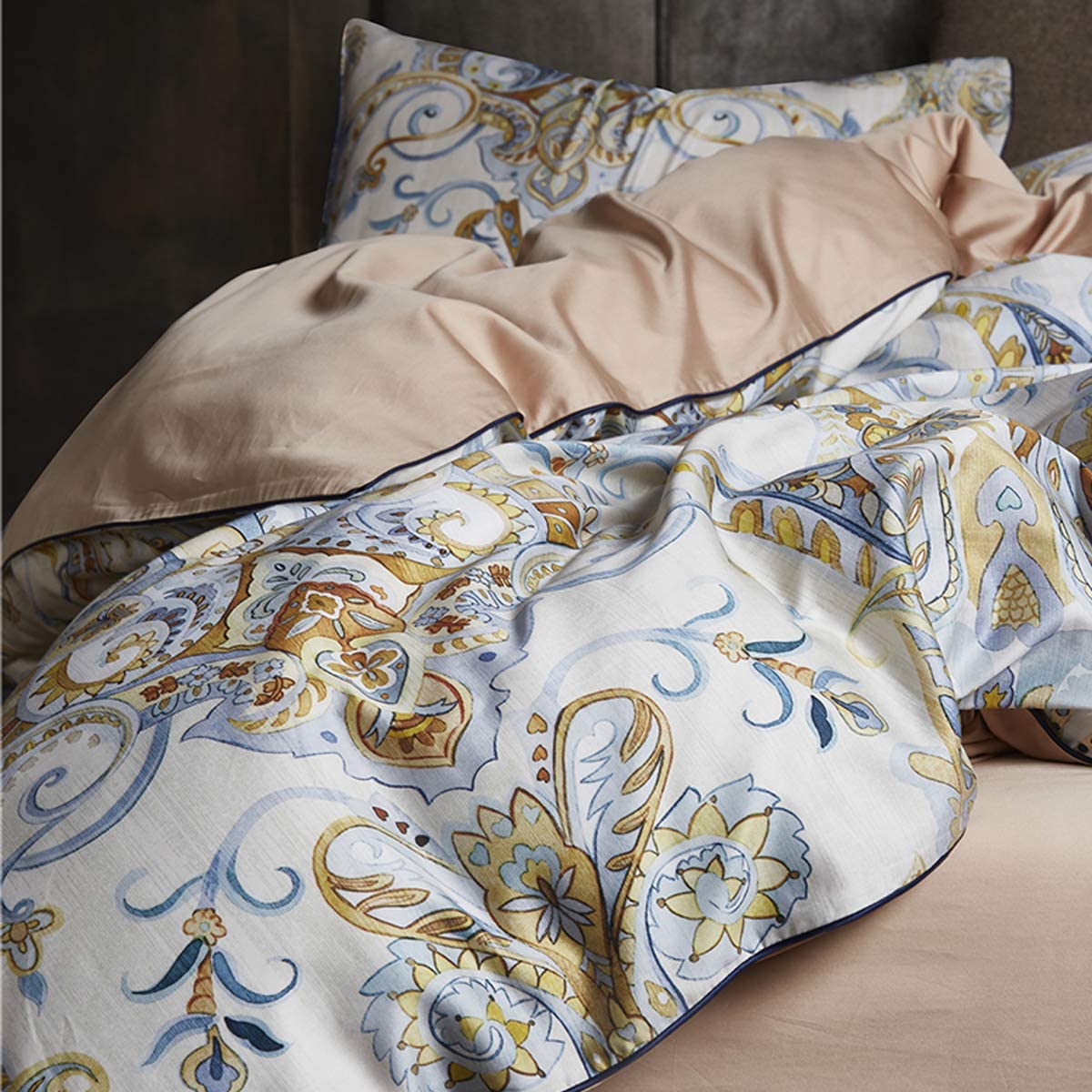 Price:$79.99  Boho Bedding, 100% Cotton Paisley Floral Print Duvet Cover Set, Soft, Reversible and Easy Care, Bohemian Bedding Queen Set, 3 Pieces Bed Set Includes 2 Pillow Cases (Gold Blue) : Home & Kitchen