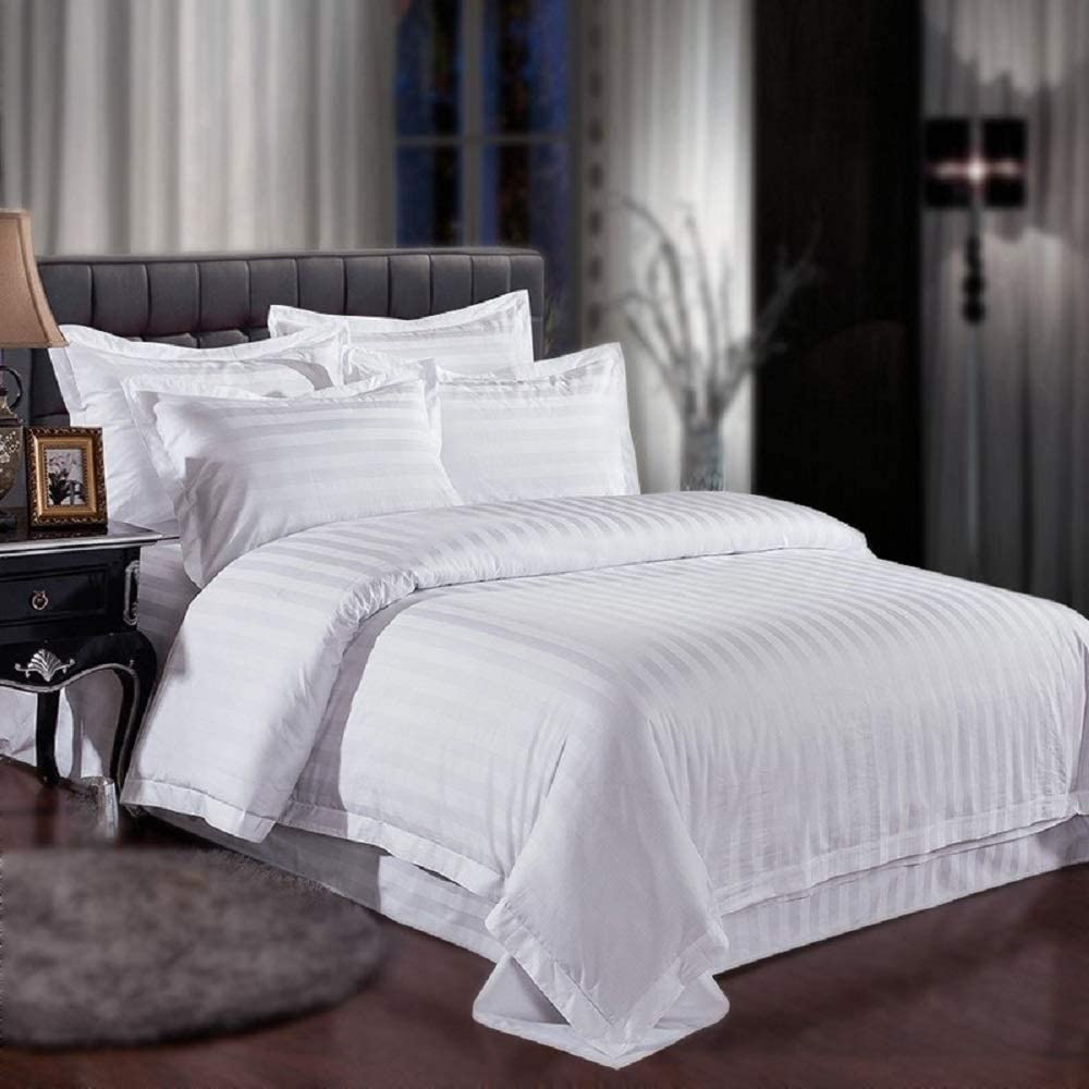 Price:$102.99  Egyptian Cotton 500 TC- Duvet Cover Set Stripe Pattern - 120''x 98'' Inch (3 PC Oversized King Duvet Cover - White) : Home & Kitchen