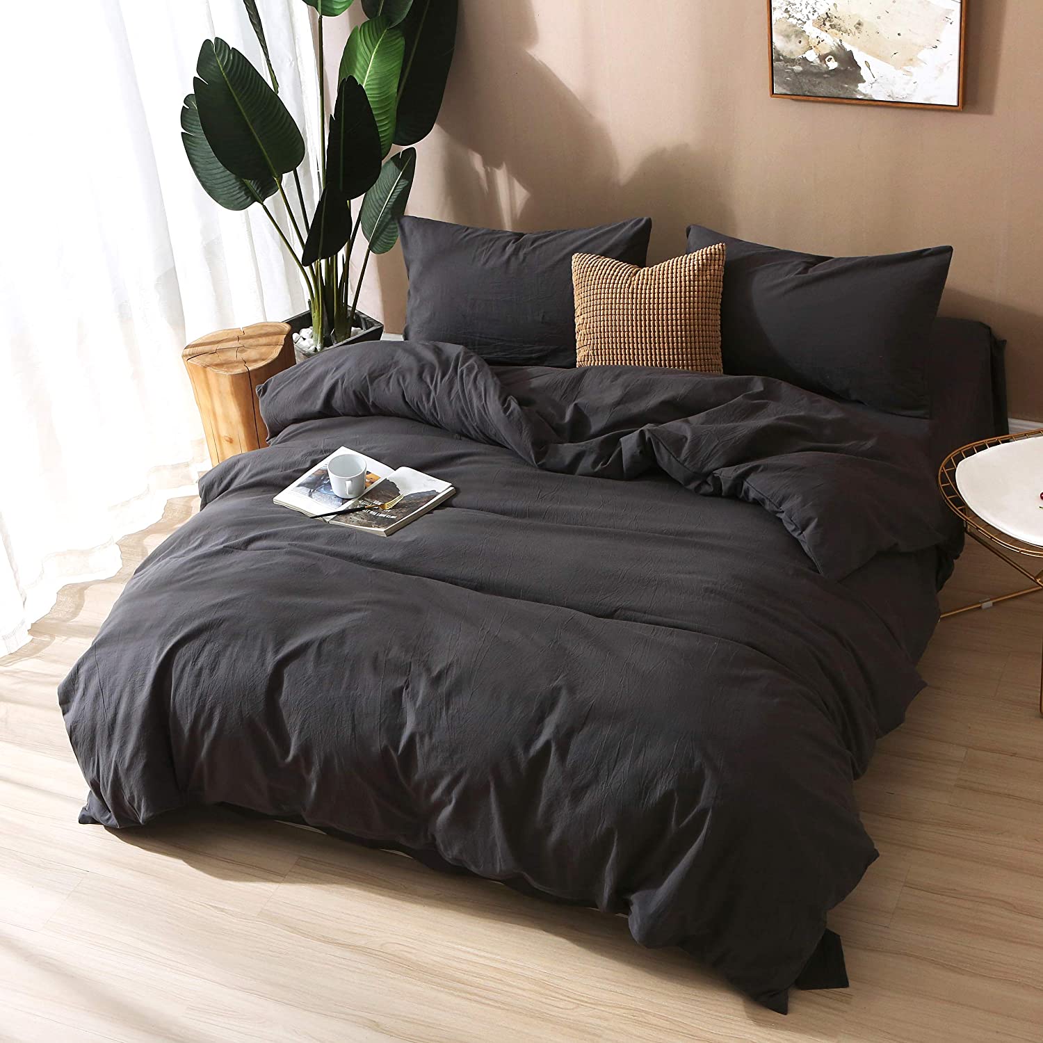 Price:$29.99  Duvet Cover for Weighted Blanket 60"x80"/Black Gray,100% Washed Cotton, 8 Ties/Just Duvet Cover : Home & Kitchen
