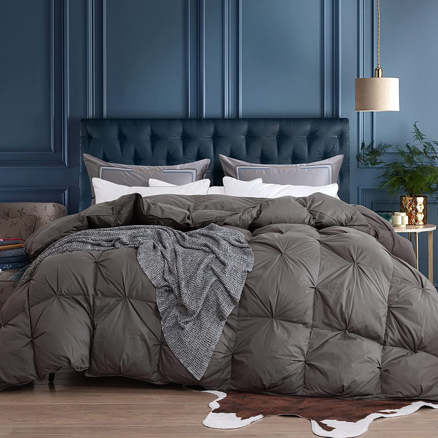 Price:$149.99  Goose Down Comforter King Size Duvet Insert Pinch Pleat Grey Comforter 100% Egyptian Cotton Cover 1200 Thread Count 750+ Fill Power for All Seasons Cozy & Warm Comforter King-106x90Inches : Home & Kitchen