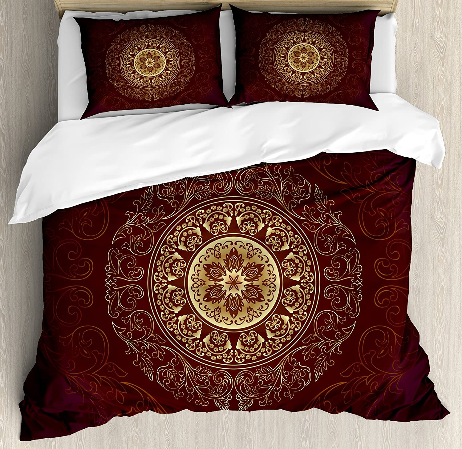 Price:$79.99  Mandala Duvet Cover Set, Universe Concept Warm Colored Culture of Vintage Floral Medellian Motif Illustration, Decorative 3 Piece Bedding Set with 2 Pillow Shams, Queen Size, Chestnut Brown : Home & Kitchen