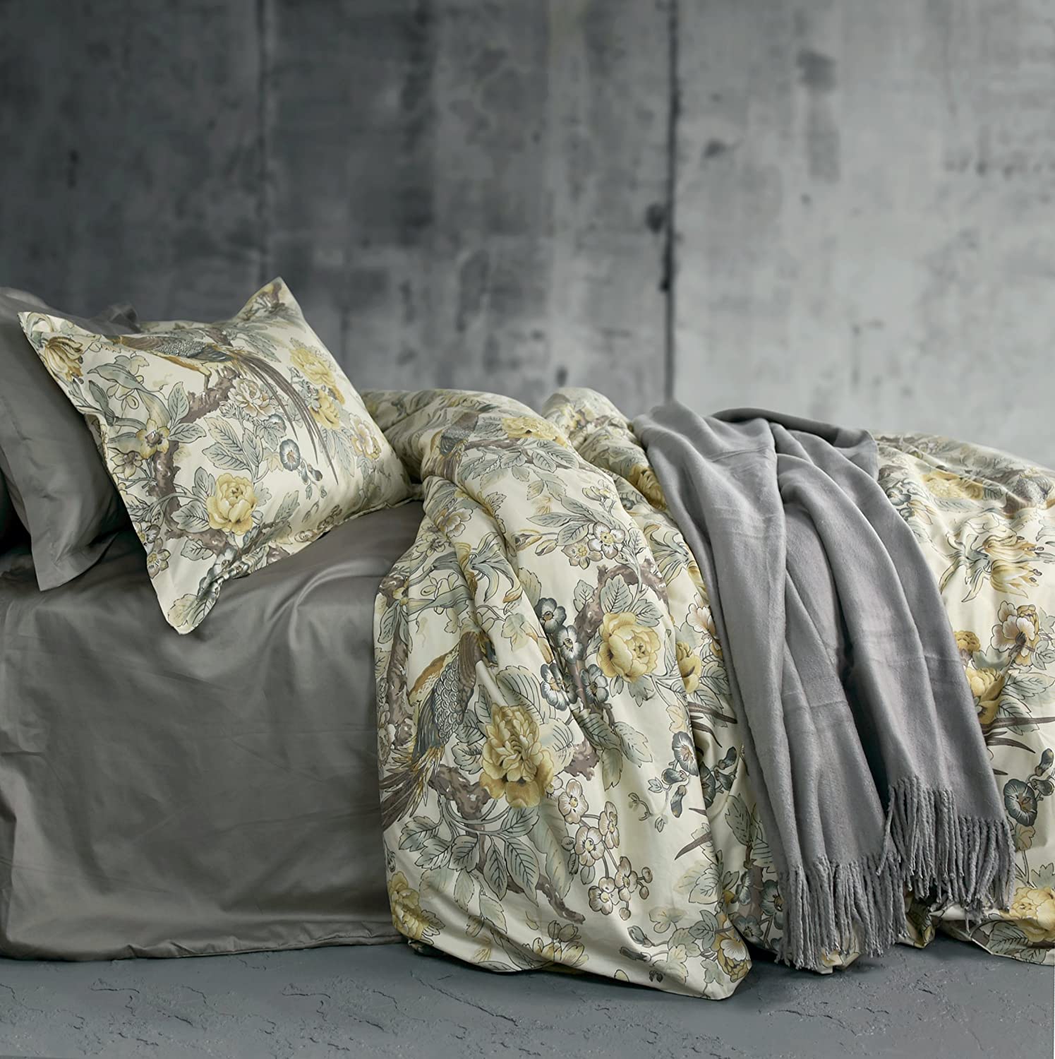Price:$86.80  Chinoiserie Chic Peacock Floral Duvet Cover Paradise Garden Botanical Bird and Tree Branches Vintage Stylized Long Staple Cotton 3pc Bedding Set (Queen, Yellow) : Home & Kitchen