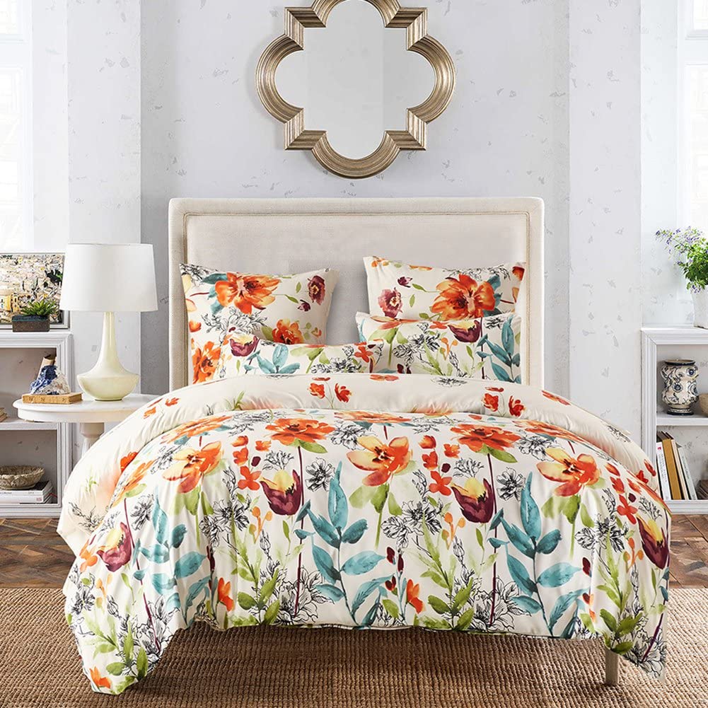 Price:$24.99  Kirin Floral Duvet Cover Set with Soft Lightweight Microfiber 1 Duvet Cover and 2 Pillowcases, Colorful Flower Pattern Bedding Sets Comforter Cover (Queen) : Home & Kitchen