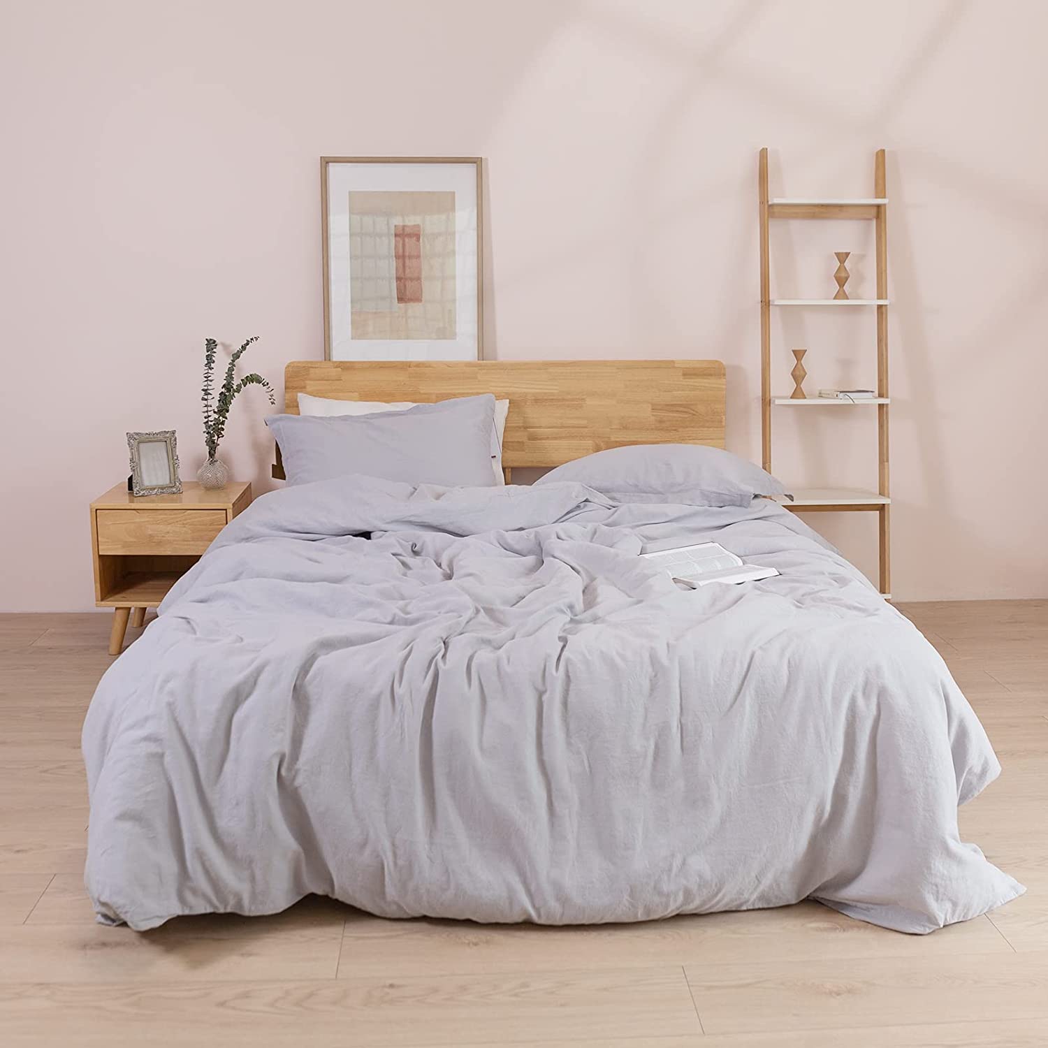 Price:$84.99  Linen Duvet Cover King 55% Linen 45% Cotton Duvet Cover Set - 3 Pieces (1 Duvet Cover,2 Pillow Shams)- Natural Flax Cotton Blend-Solid Color Breathable Farmhouse Bedding : Home & Kitchen