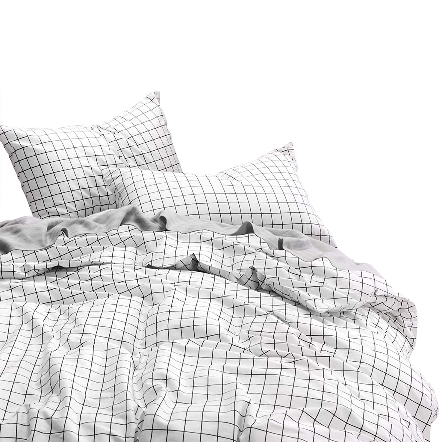 Price:$89.99  In Cloud - Grid Duvet Cover Set, 100% Cotton Bedding, Black Grid Geometric Modern Pattern Printed on White, with Zipper Closure (3pcs, Queen Size) : Home & Kitchen
