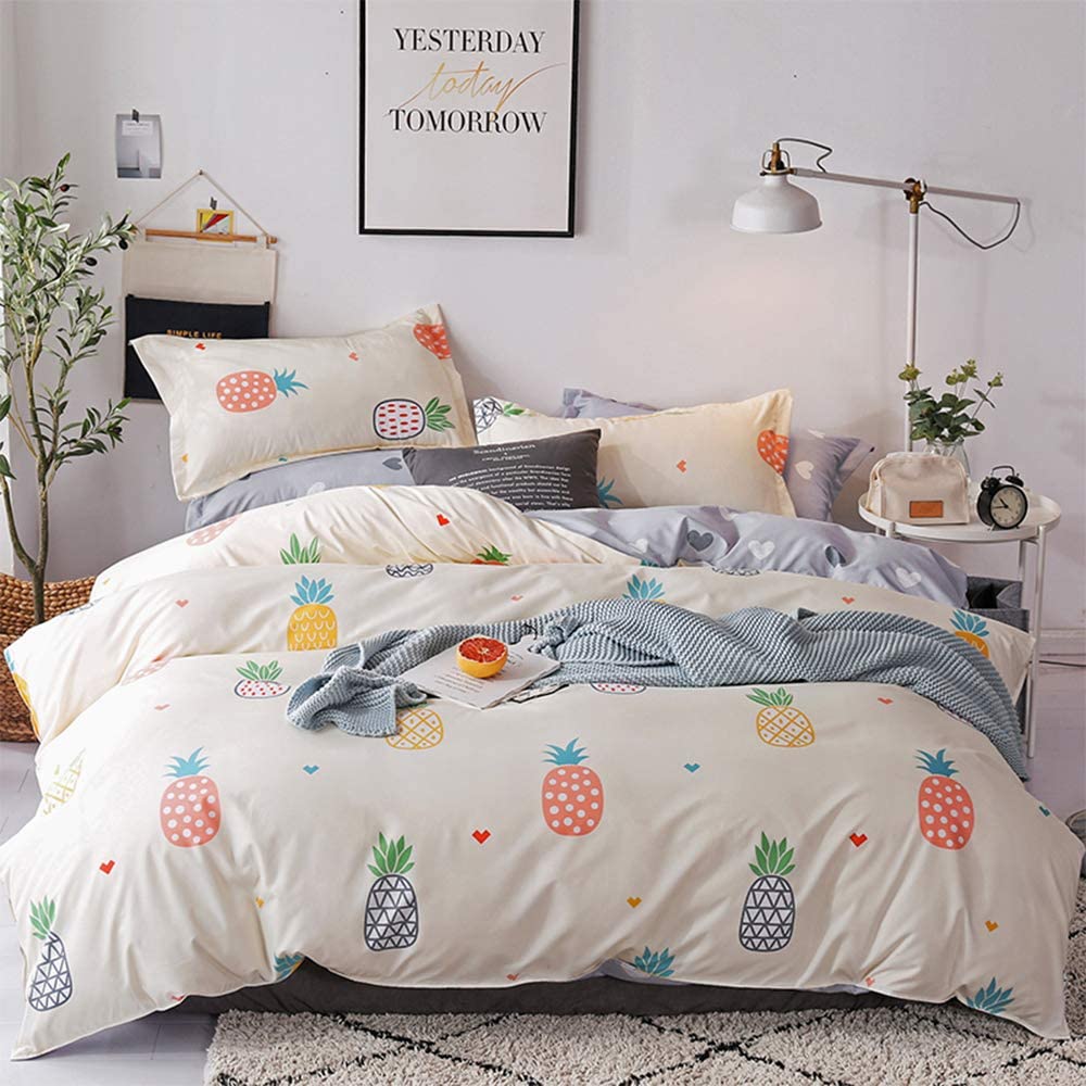Price:$21.98  Duvet Cover Set Queen Size Cute Coloured Pineapples Pattern Reversible Tropical Fruit Print Bedding Set Comforter Cover (1 Duvet Cover+2 Pillowcases) Yellow/Gray : Home & Kitchen