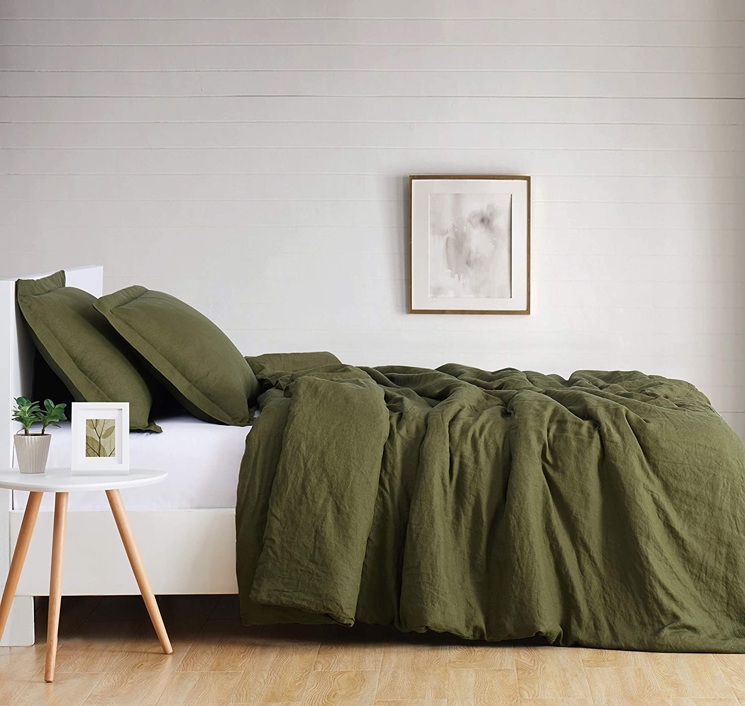 Price:$199.99  Loom Flax Linen Duvet Set, King, Olive Green : Home & Kitchen